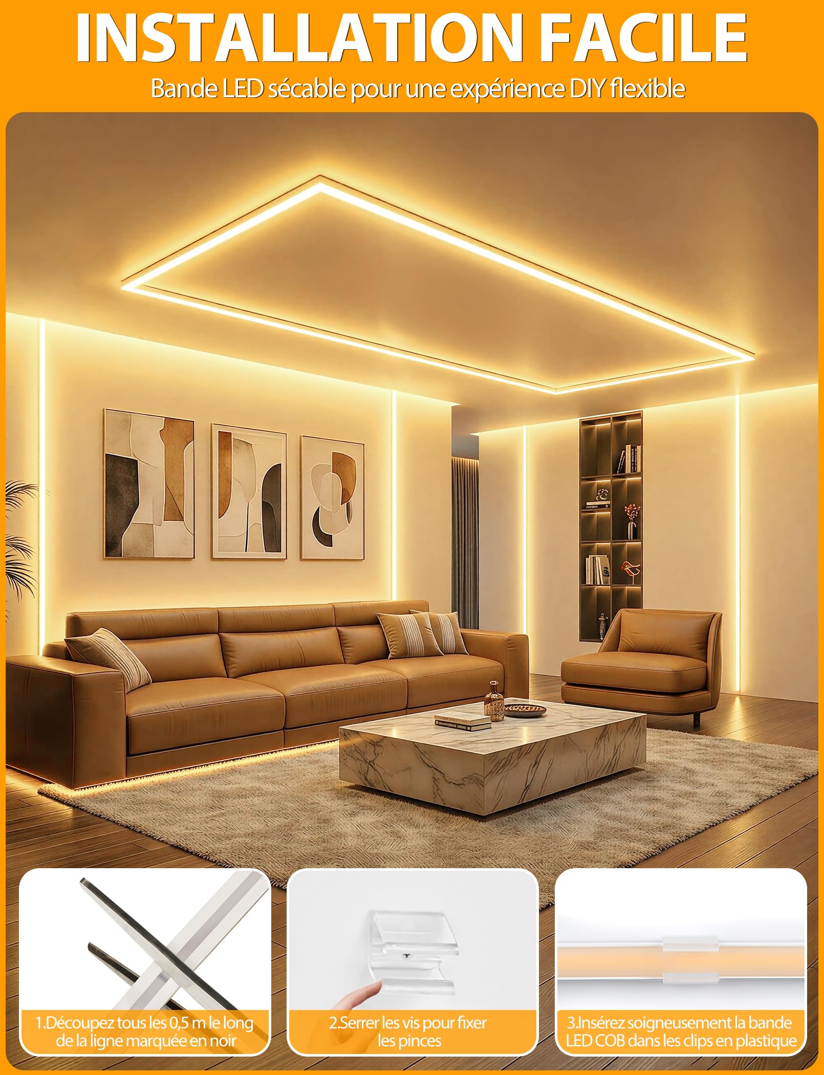 Lamomo Ruban LED COB 20m, Blanc Chaud Extérieur Étanche Bande Néon