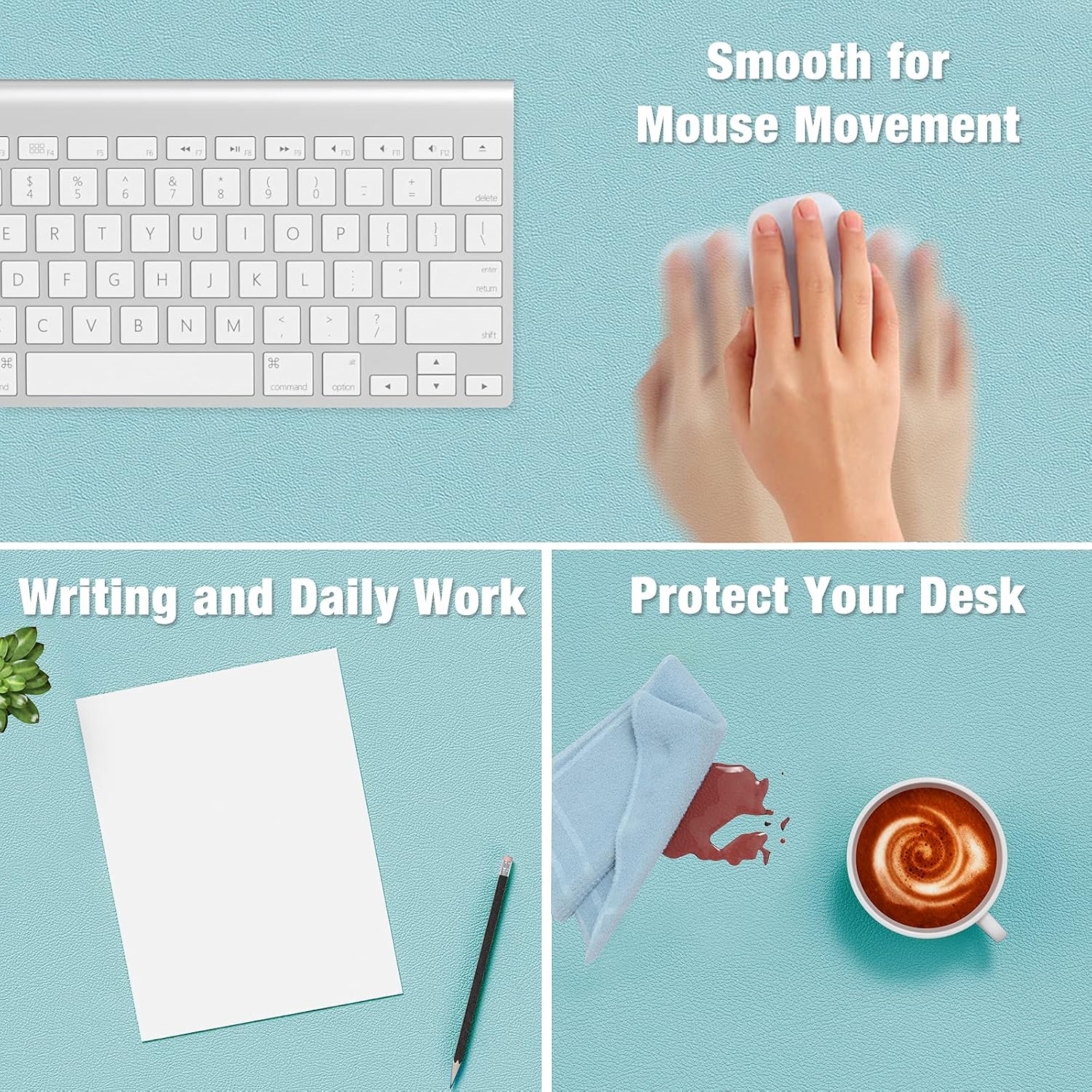 Hsurbtra Desk Pad, 30" x 14" PU Leather Desk Mat, XL Extended Mouse Pad, Waterproof Desktop Blotter Protector, Non-Slip Ultra Thin Large Laptop Keyboard Writing Mat for Office Home, Lake Blue - 4