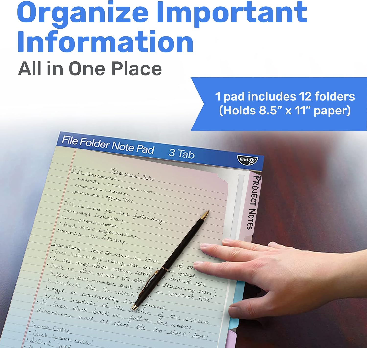 Find It File Folder Notepad - Pack of 12-9.5 x 12.5 Inch Notebook Organizer Folders for Filing, Document, and Clipboard Organization - Rainbow image 2