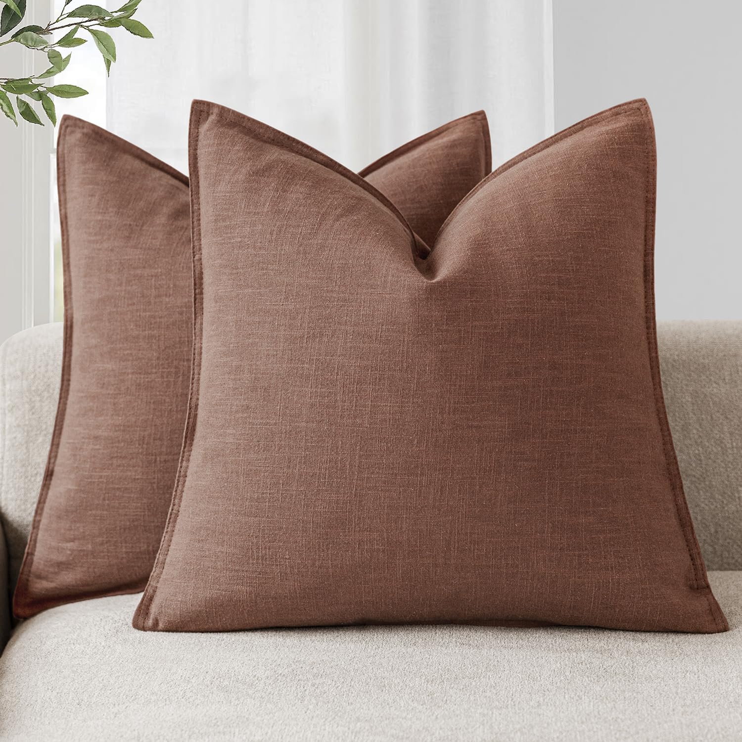 Foindtower Pack of 2, Decorative Linen Soild Throw Pillow Covers Soft Accent Euro Cushion Case Boho Farmhouse Pillowcase for Chair Couch Sofa Bedroom Living Room Home Decor 22 x 22 Inch Rust Red