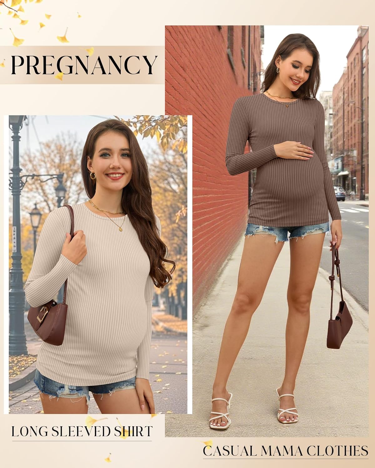 4 Pack Womens Maternity Shirts Ribbed Knit Long Sleeve Pregnancy Tops Casual Crew Neck Basic Tunic Shirts - Image 4
