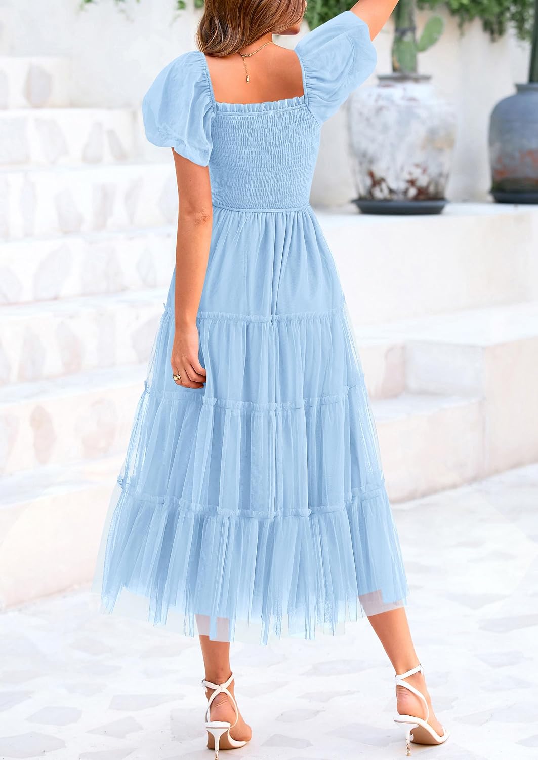  Women's Summer Smocked Midi Tulle Dress thumbnail