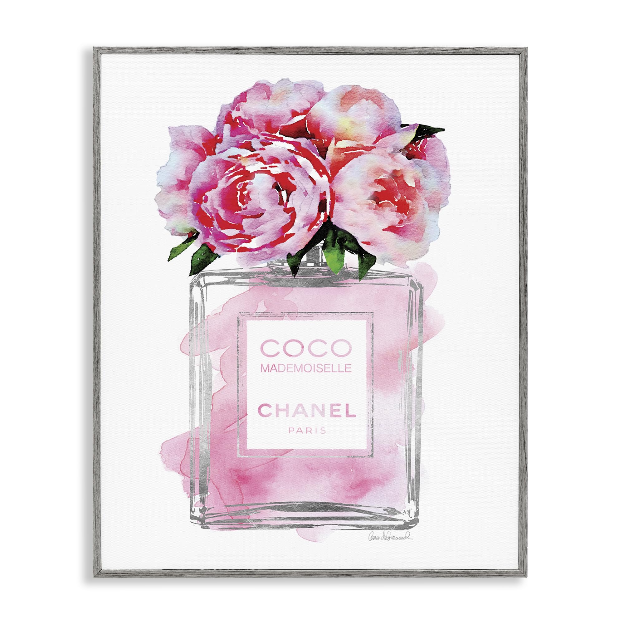 'Glam Perfume Bottle with Roses'| Framed Giclee Art