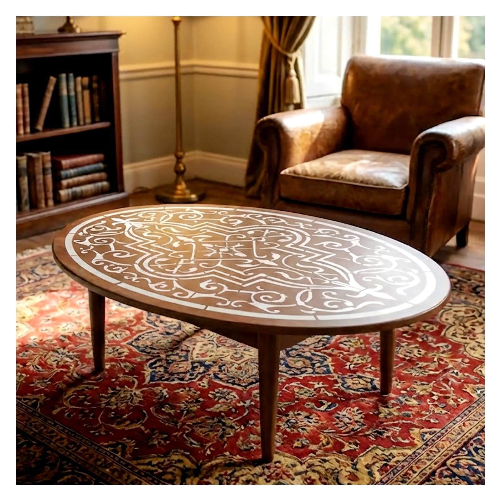Große Vintage-Schablone zum Malen auf Möbeln, 90 cm x 123 cm, wiederverwendbar, große ovale Medaillon-Schablonen, Wände, Basteln, Landhausstil, Vorlage für Malerei, DIY-Dekoration
