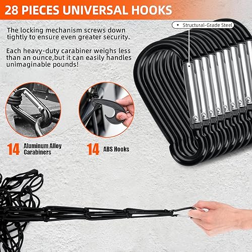 Miniatura 3 de Red de Carga de 5' x 7' para Caja de Camioneta que se Estira hasta 10' x 14' de Servicio Pesado, Red de Malla Cuadrada de Látex Bungee con 14