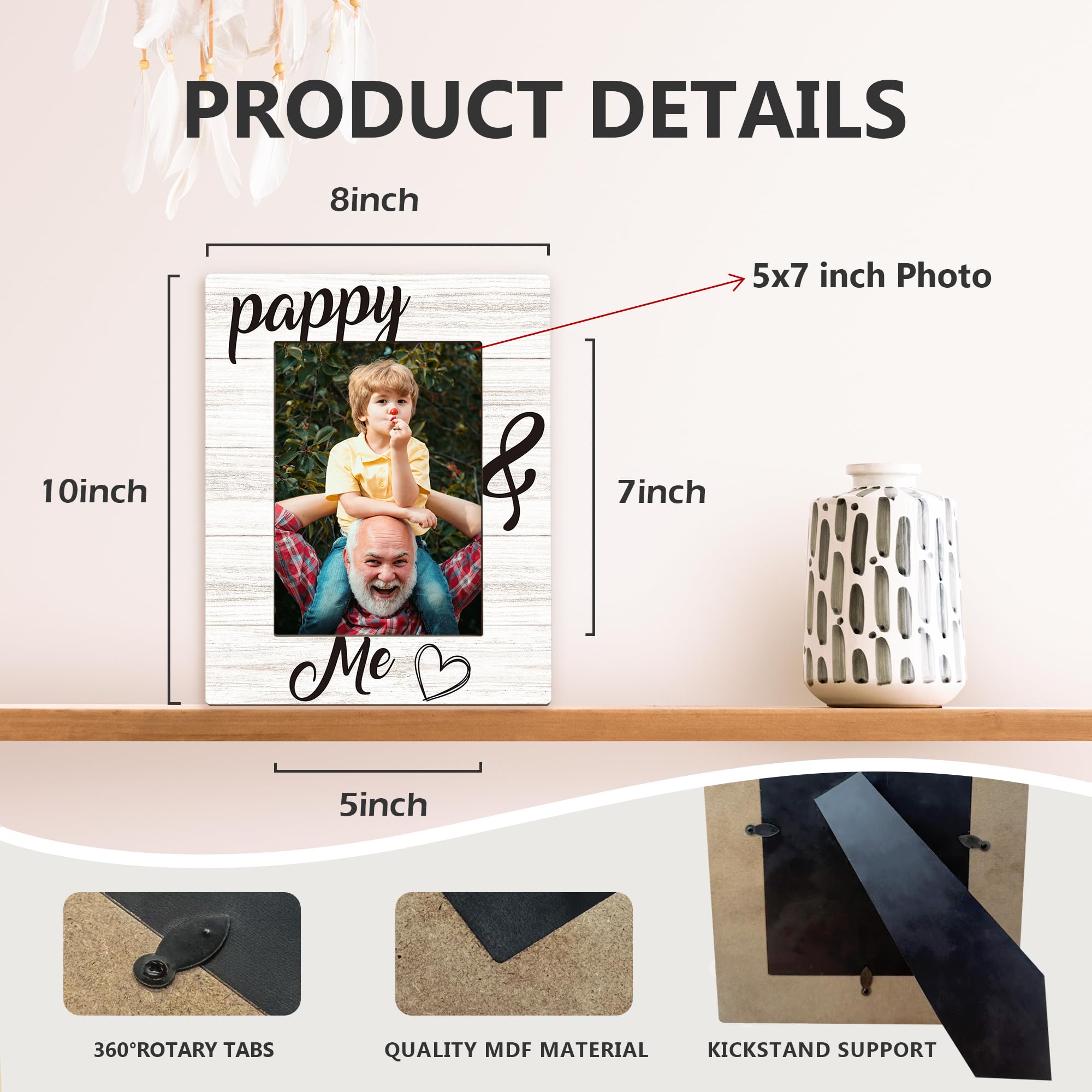 Pappy Gifts Picture Frame 5x7, Pappys Photo Frame, Christmas Fathers Day Birthday Gifts for Pappys from Grandkids Grandchildren, Pappy and Me Wooden Picture Photo Frames for Desk Room Decor