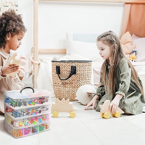 Miniatura 6 de Caja de almacenamiento apilable de 4 niveles con 40 compartimentos ajustables, caja organizadora de plástico transparente para juguetes de niños,