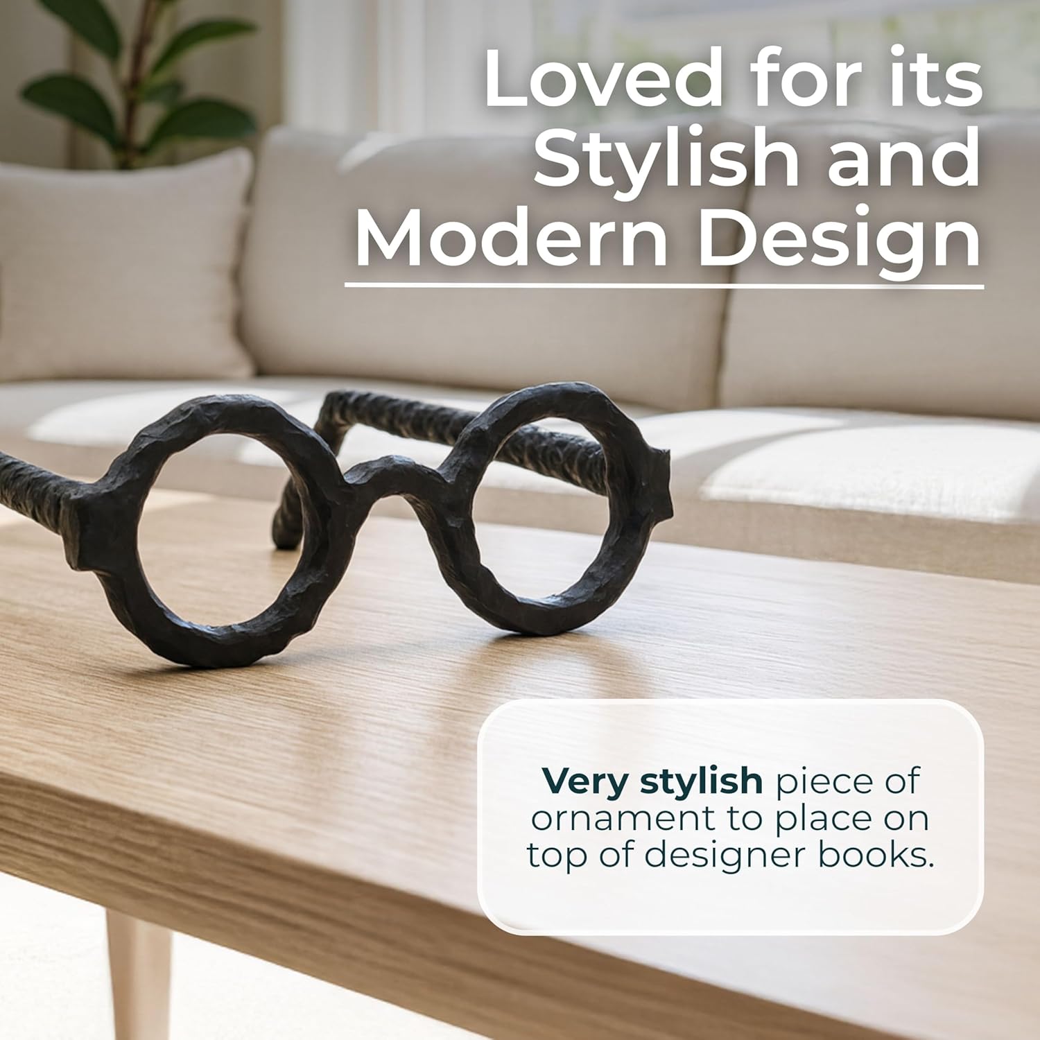 Modern Decorative Glasses Sculpture Figurine for Office Shelf Decor - Home and Bathroom Accent for Desk Display - Living Room Ornament Statue for Coffee Table Styling in Spaces - 3", Black