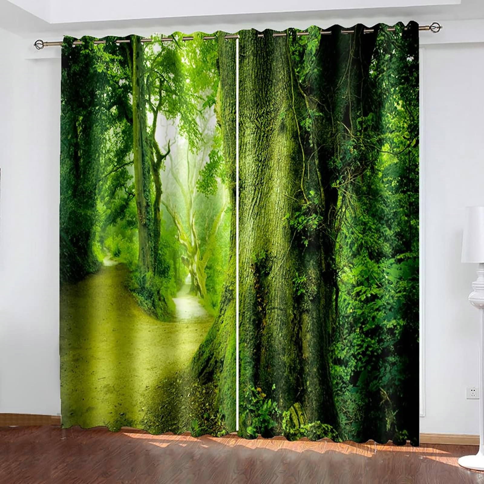 Gualiy Lot de 2 Rideau Salon, Rideaux Occultant Isolant Thermique Arbres Paysage Nature Rideau Vert 214x274cm