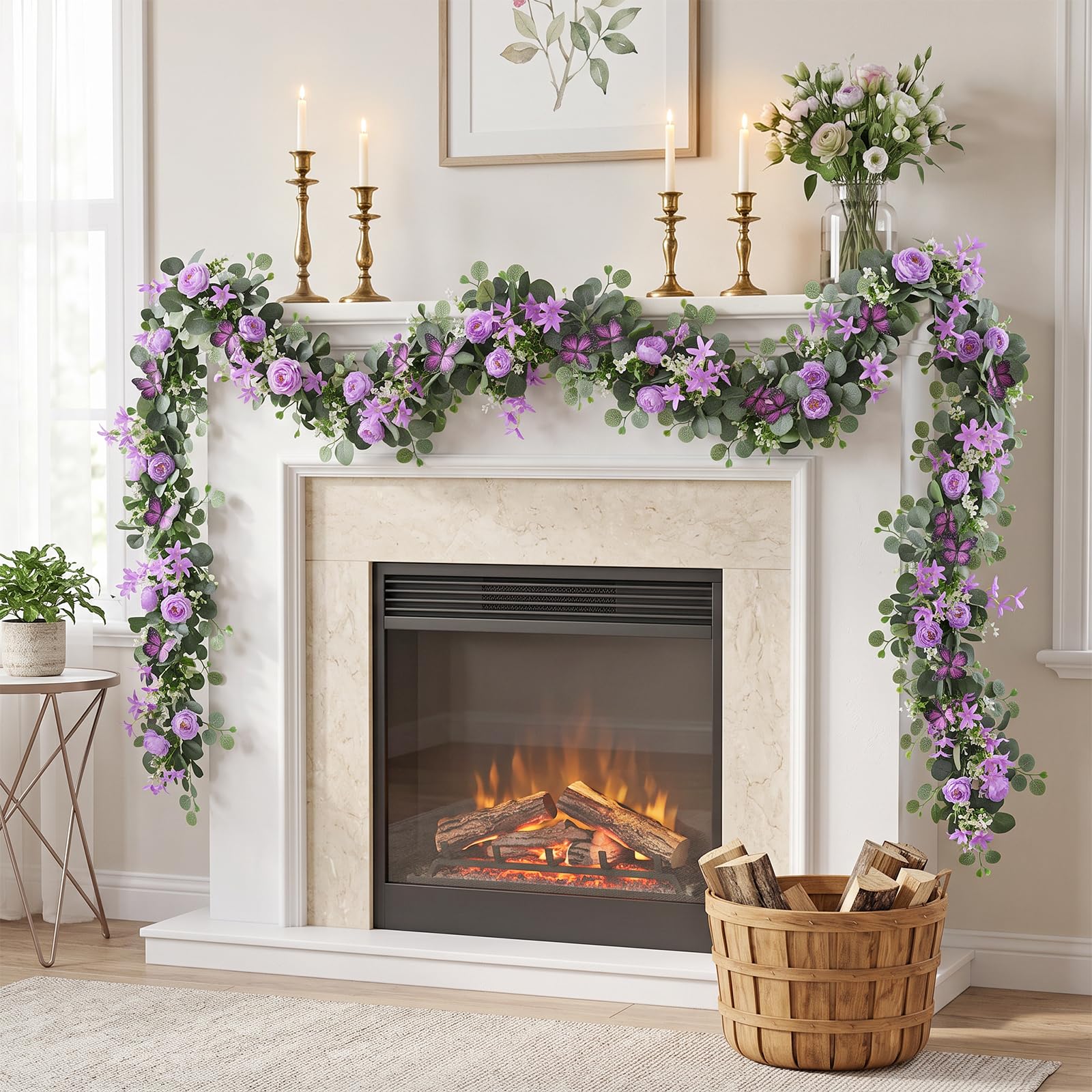 Ghirlanda di fiori artificiali da 200 cm, con farfalla, fiori di rosa finta, piante rampicanti da appendere, ghirlanda verde per cerimonie, casa, giardino, decorazione per feste di nozze