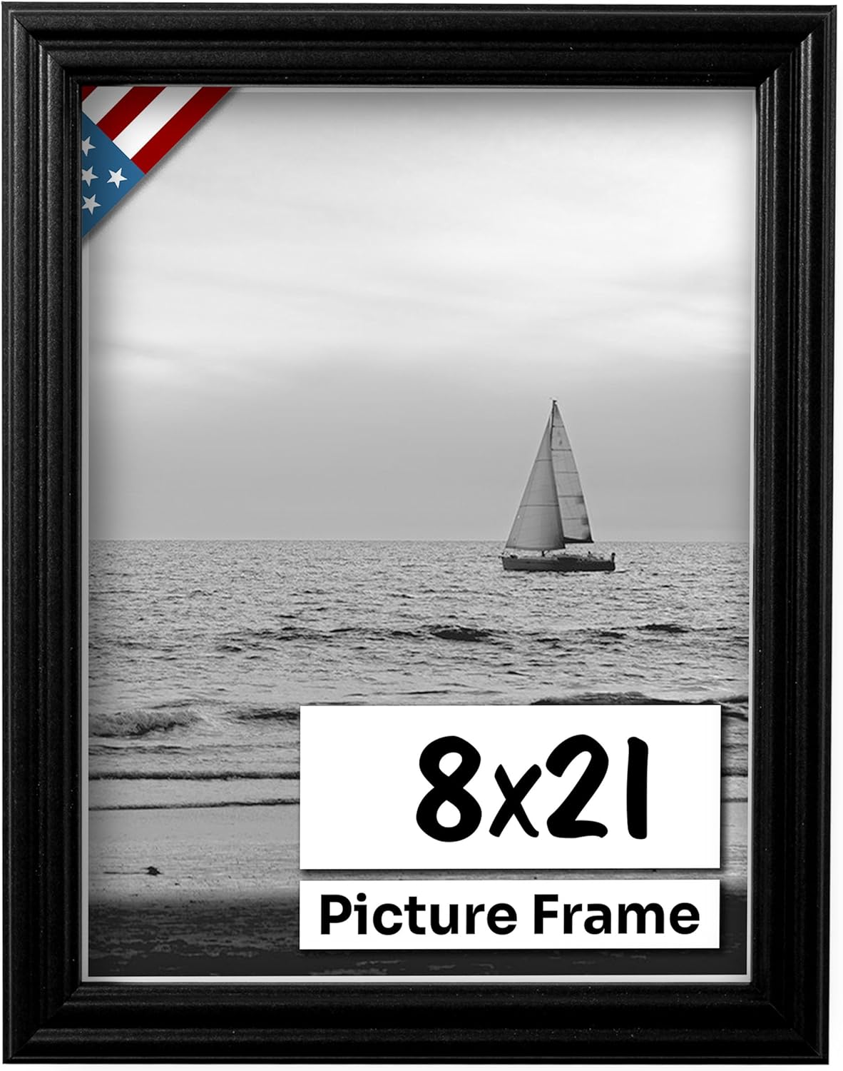 Black 8x21 Picture Frame .75" Inch Wide - Black Wall Decor Handmade Solid Wood Frames with Preinstalled Hangers and UV Blocking Plexiglass 21x8 Frame