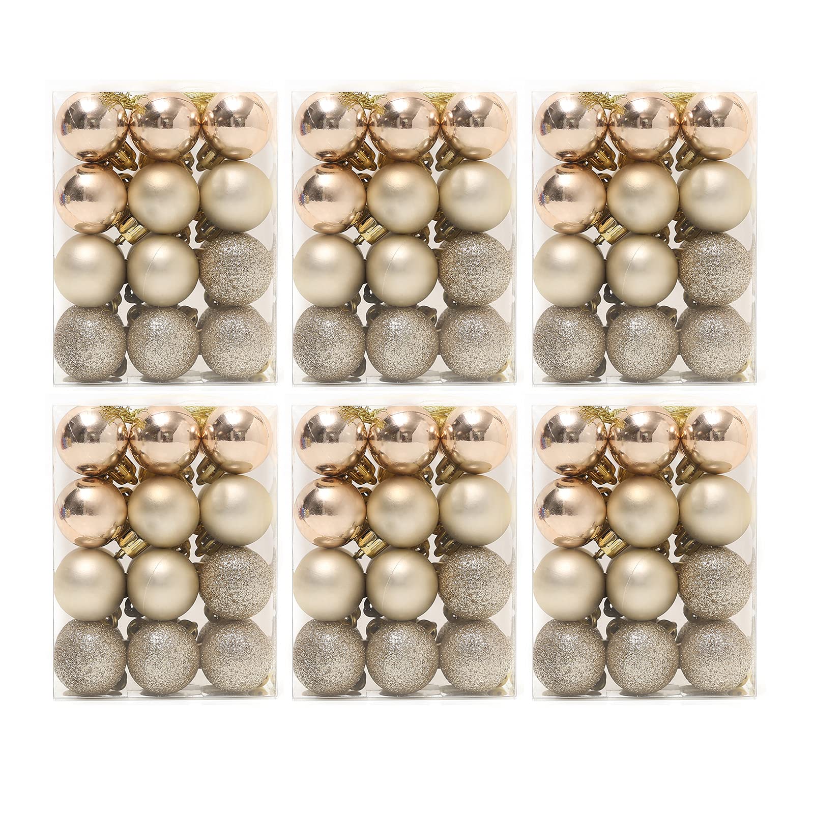 TKYGU 30mm/1.18 inch Christmas Ball 6/Set 144 PCS Shatterproof Christmas Ornaments Christmas Tree Ornament Set Ball Ornaments (Champagne)