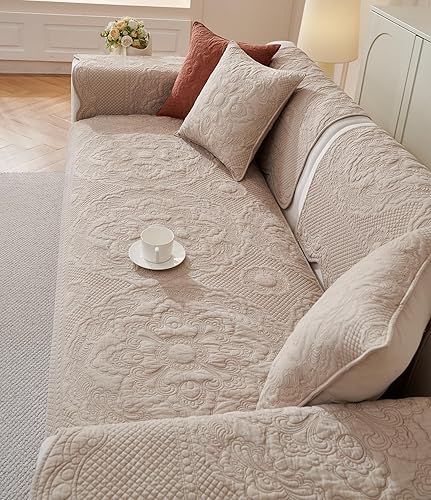 Miniatura 5 de vctops Funda acolchada de algodón bohemio para sofá, funda suave bordada para sofá, funda antideslizante para sofá con festoneado, lavable y