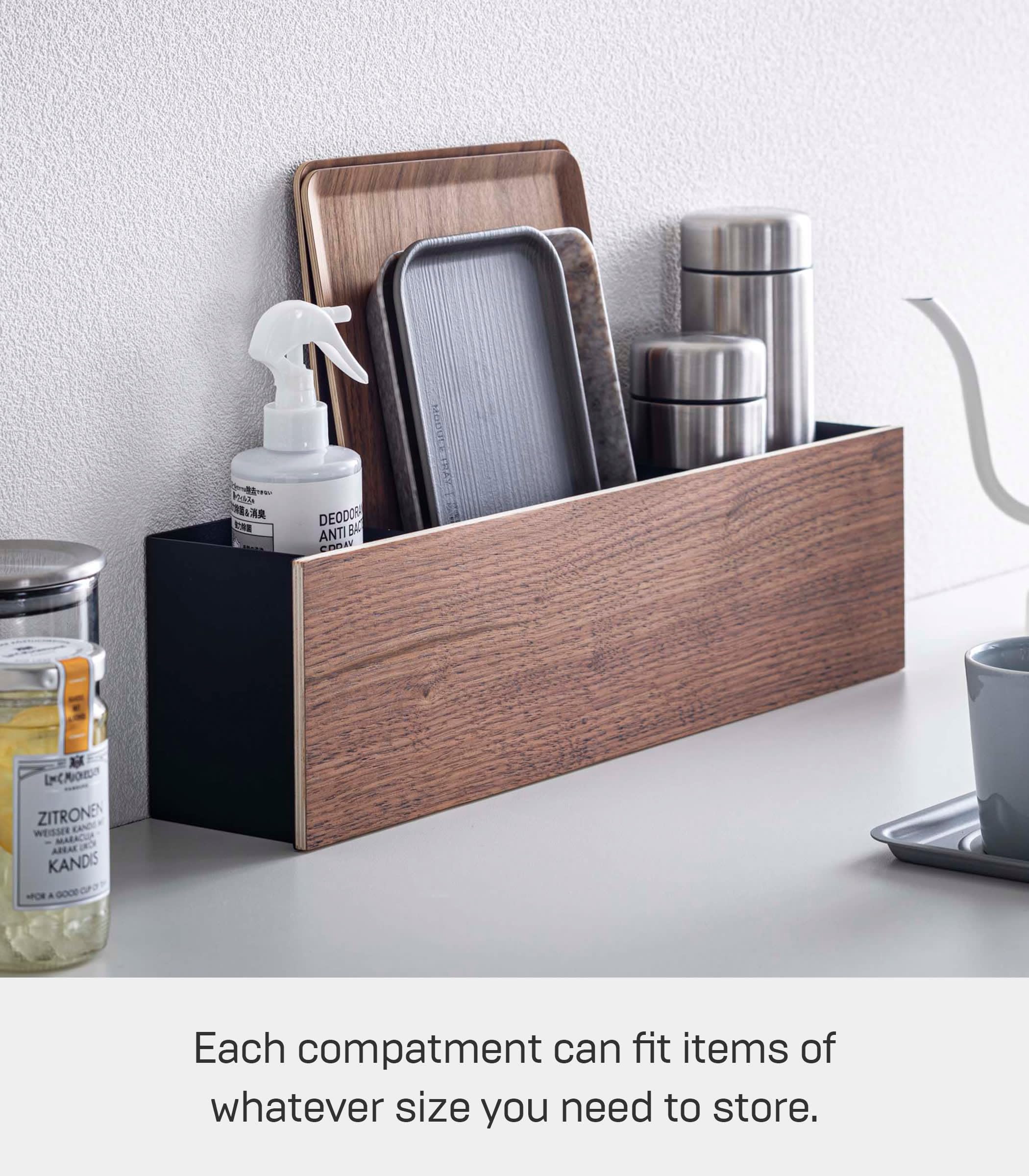 YAMAZAKI 5168 RIN Organiser Box, black, Steel/PlyWood, 45 x 9.5 x 12 cm