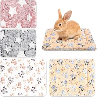 Jokureao 4Stück Kleintier Plüschbett Set, Flauschiges Kleintierbett, Waschbares Plüschbett für Meerschweinchen Kaninchen Hamster, Warme Kuschelmatte für Käfige, Weiche Fleece Decke für Kleintiere product image