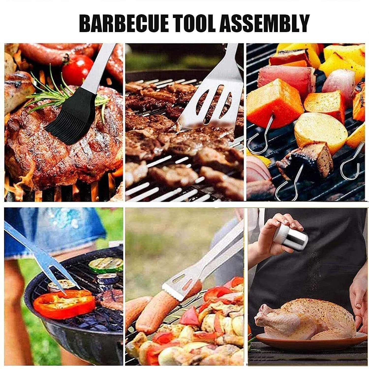Set di Utensili per Barbecue in Acciaio Inossidabile da 20 Pezzi, Kit di Accessori per grigliate Resistenti con Custodia, per Cucinare all'aperto, Campeggio, ba