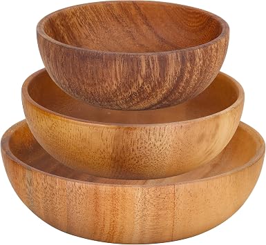 Set of 3 Round Wooden Serving Bowl Wood Fruit Bowls