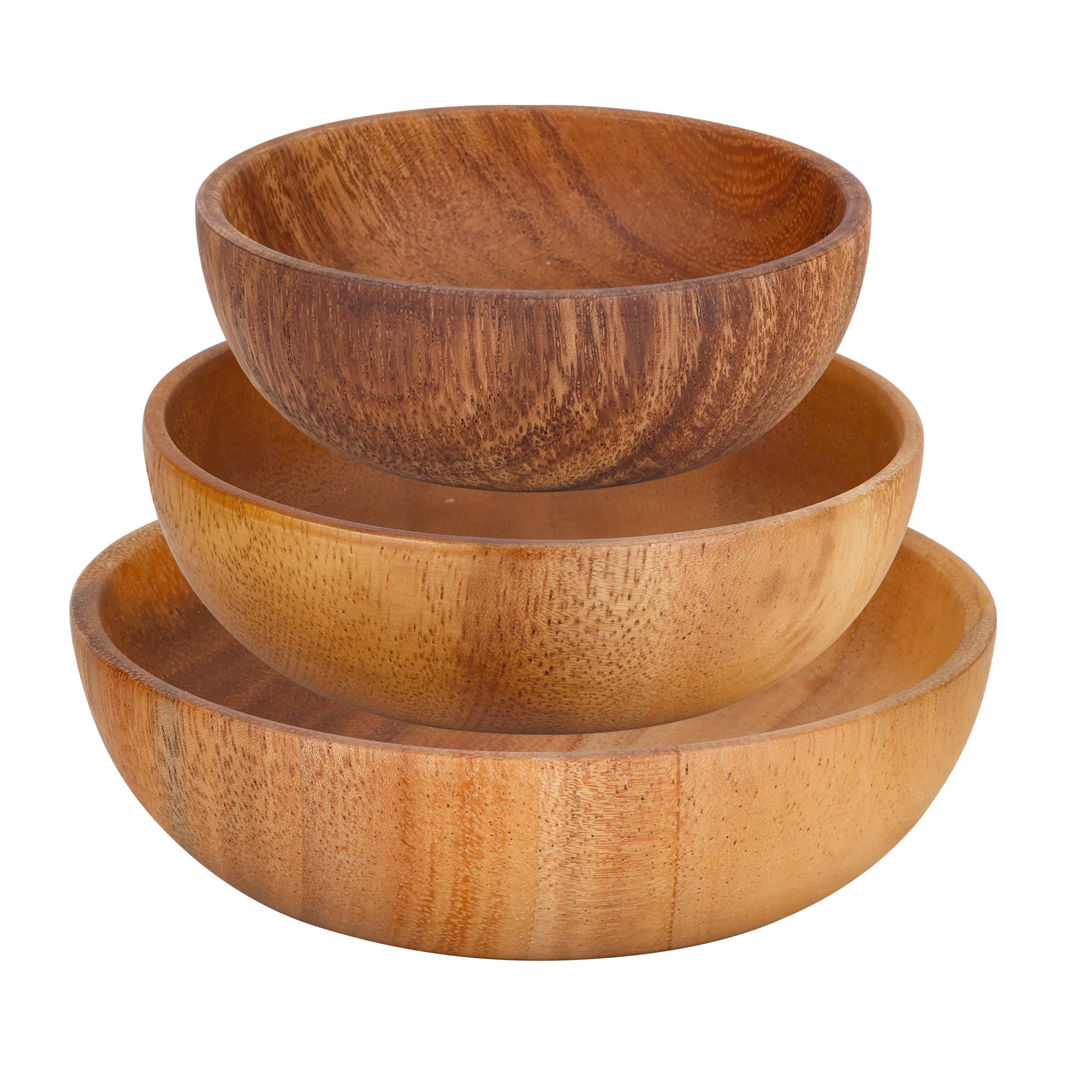WeeGoo 3 PCS Acacia Wooden Salad Bowl, Round Wood Serving Bowl for Fruit Vegetable, Wood Dessert Bowls for Home Restaurant 10CM 12CM 14CM