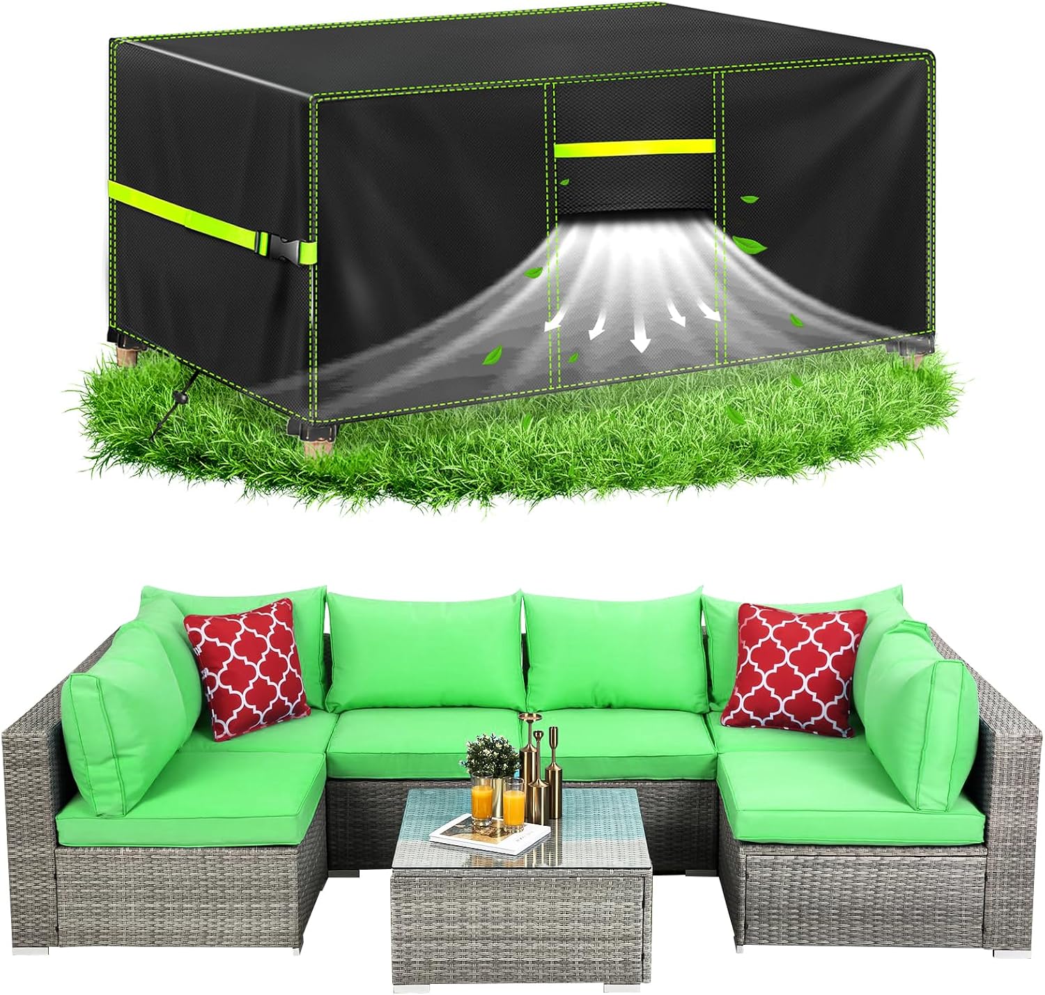 (-47%) BOELI Abdeckung Gartenmöbel Winterfest Belüftung.420D Oxford 180x120x74cm