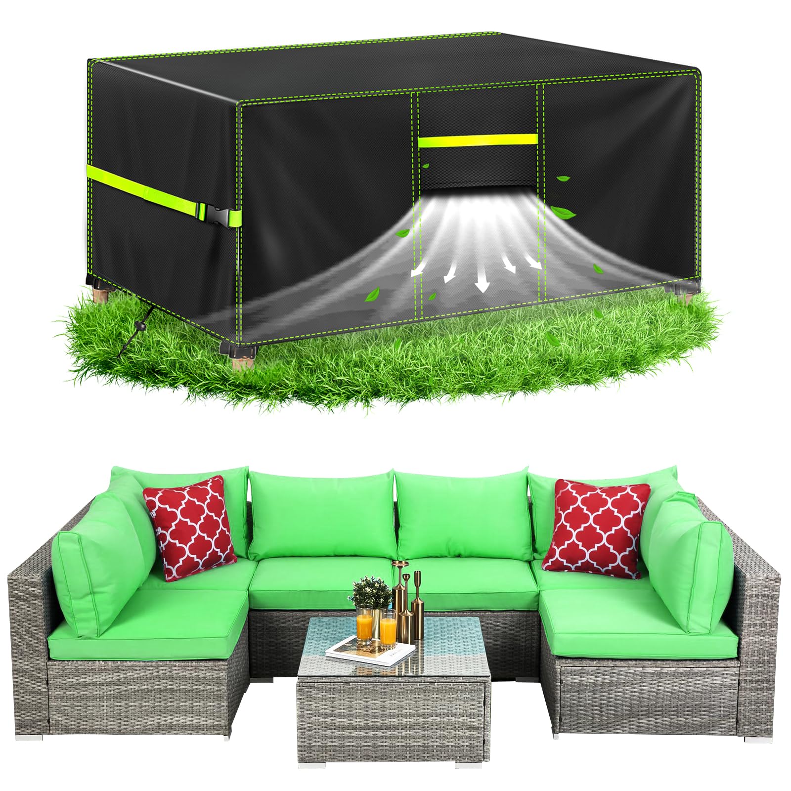 BOELI Abdeckung Gartenmöbel Winterfest Belüftung.420D Oxford 180x120x74cm