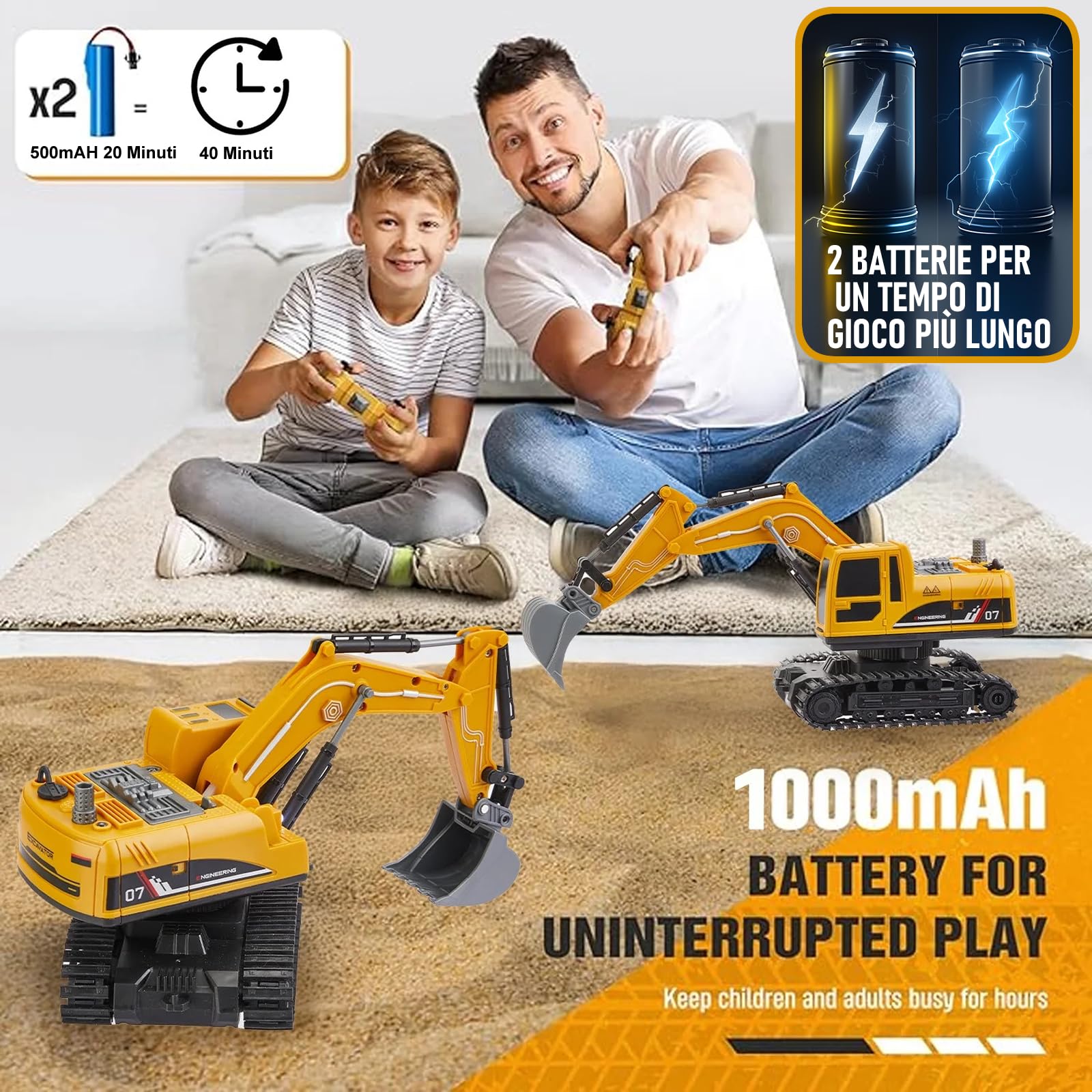 1:22 Escala 11 Canales 3 en 1 Excavadora teledirigida para niños, excavadoras inalámbricas con pala de metal, excavadora hidráulica con luces y sonidos y spray, regalos para niños de 4 a 7