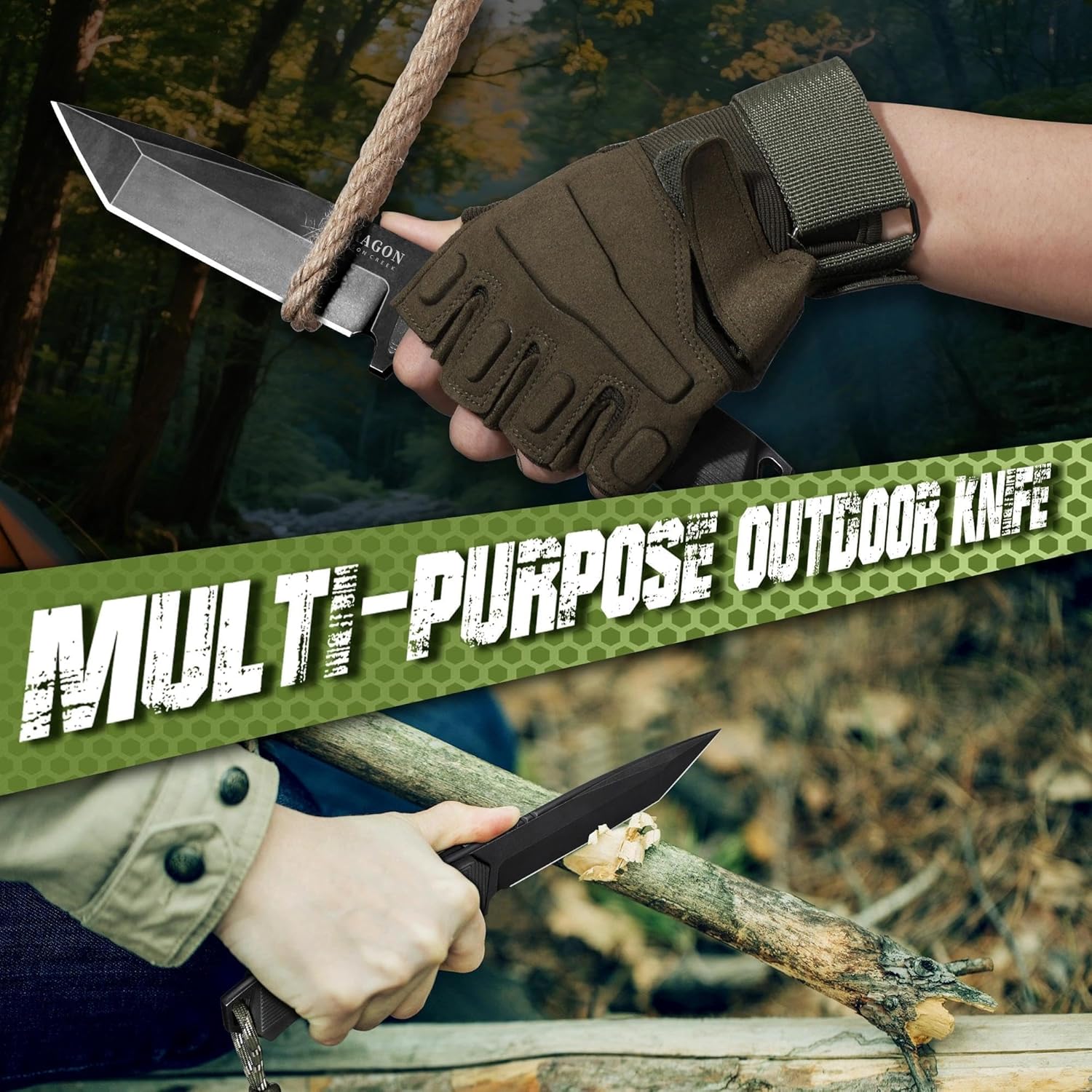 Dragon Creek Fixed Blade Knife - Full Tang Handle Black - Image 5