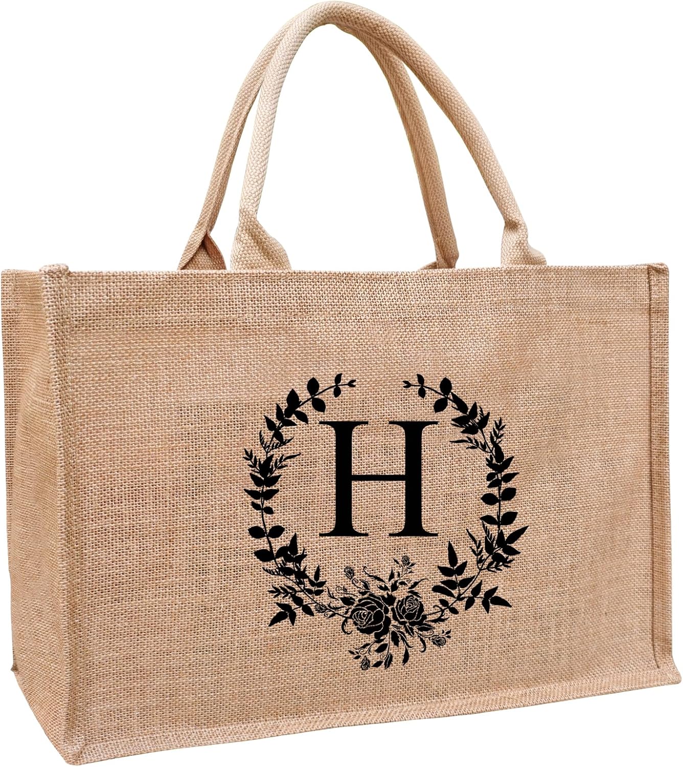 Initial tote bags for women, monogrammed burlap jute tote.