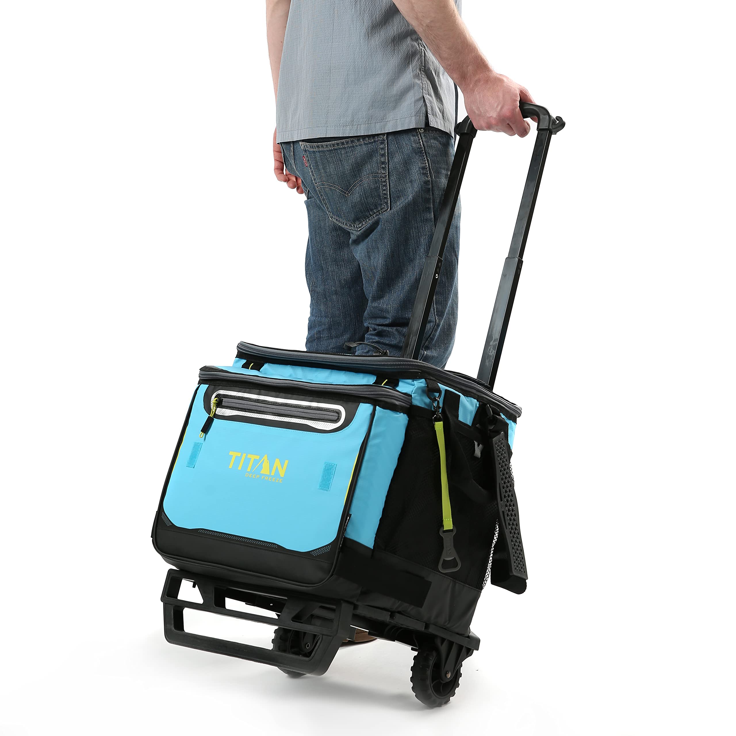Arctic Zone Titan Deep Freeze 60 (50+10) Can Collapsible Rolling Cooler with Wheels and All-Terrain Cart, Blue Lagoon