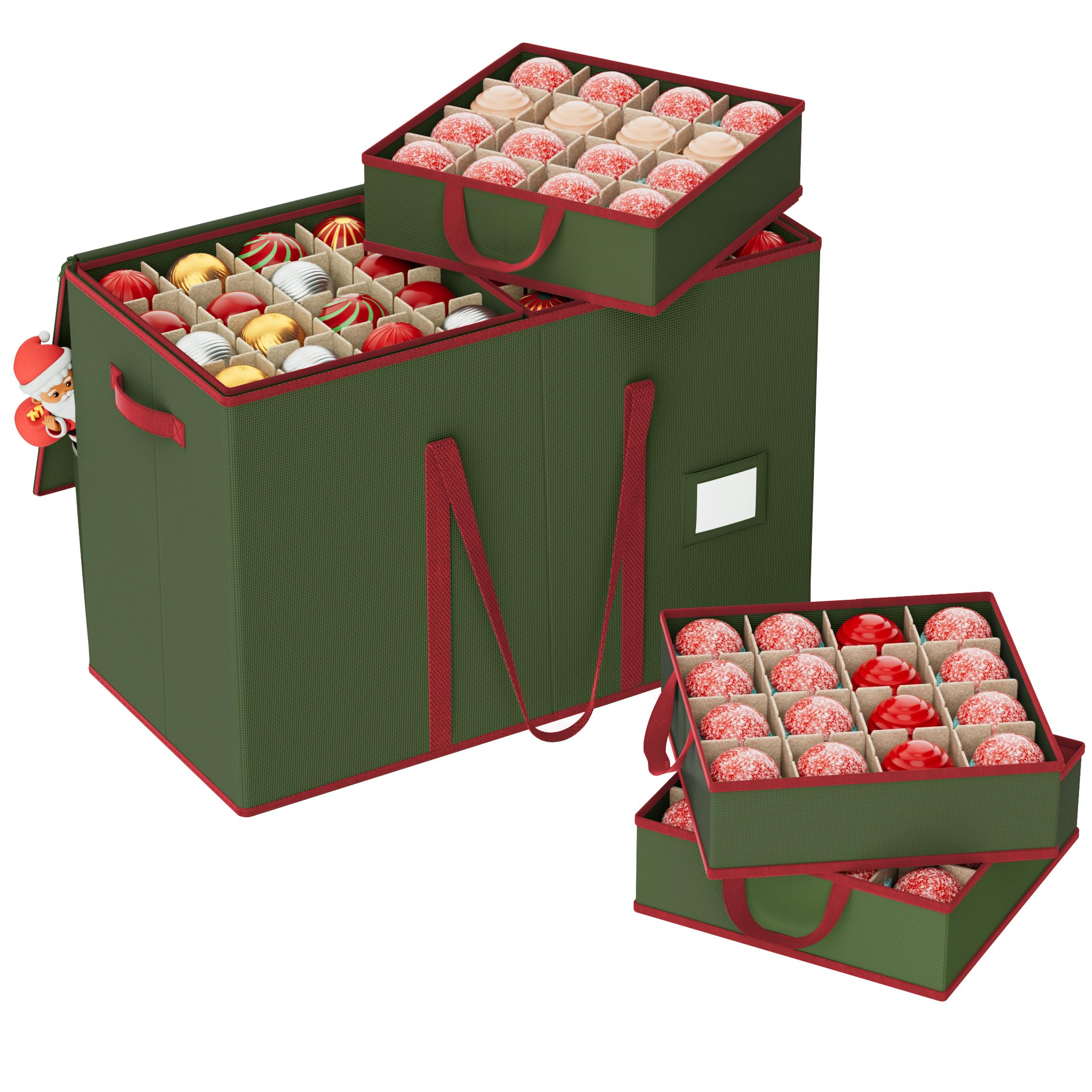Contenitore per Palline di Natale, 160 Scomparti da 7,6cm, Scatola Impilabile Decorazioni Natalizie con Coperchio, 600D Oxford, 64 x 32 x 43,5 cm，Verde
