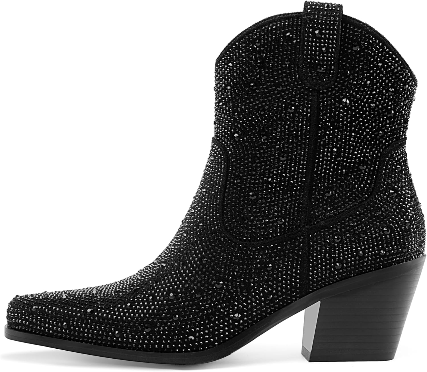 Oh Mispares Women's Sparkly Glitter Rhinestone Cowboy Ankle Boots Western Pointed Toe Low Block Heel Cowgirl Booties with Zipper