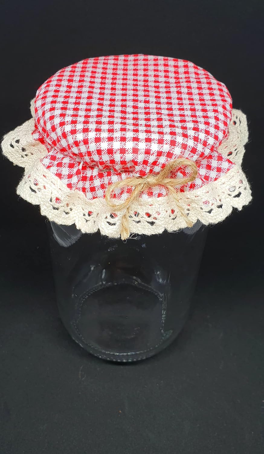 DLK - 10 Pieces Elasticated Jar Cover - 100% Cotton, Stretchy Red Gingham (Checkered) Pattern - Breathable Fermentation Lid Bowl - Reusable Elastic Cloth Covers