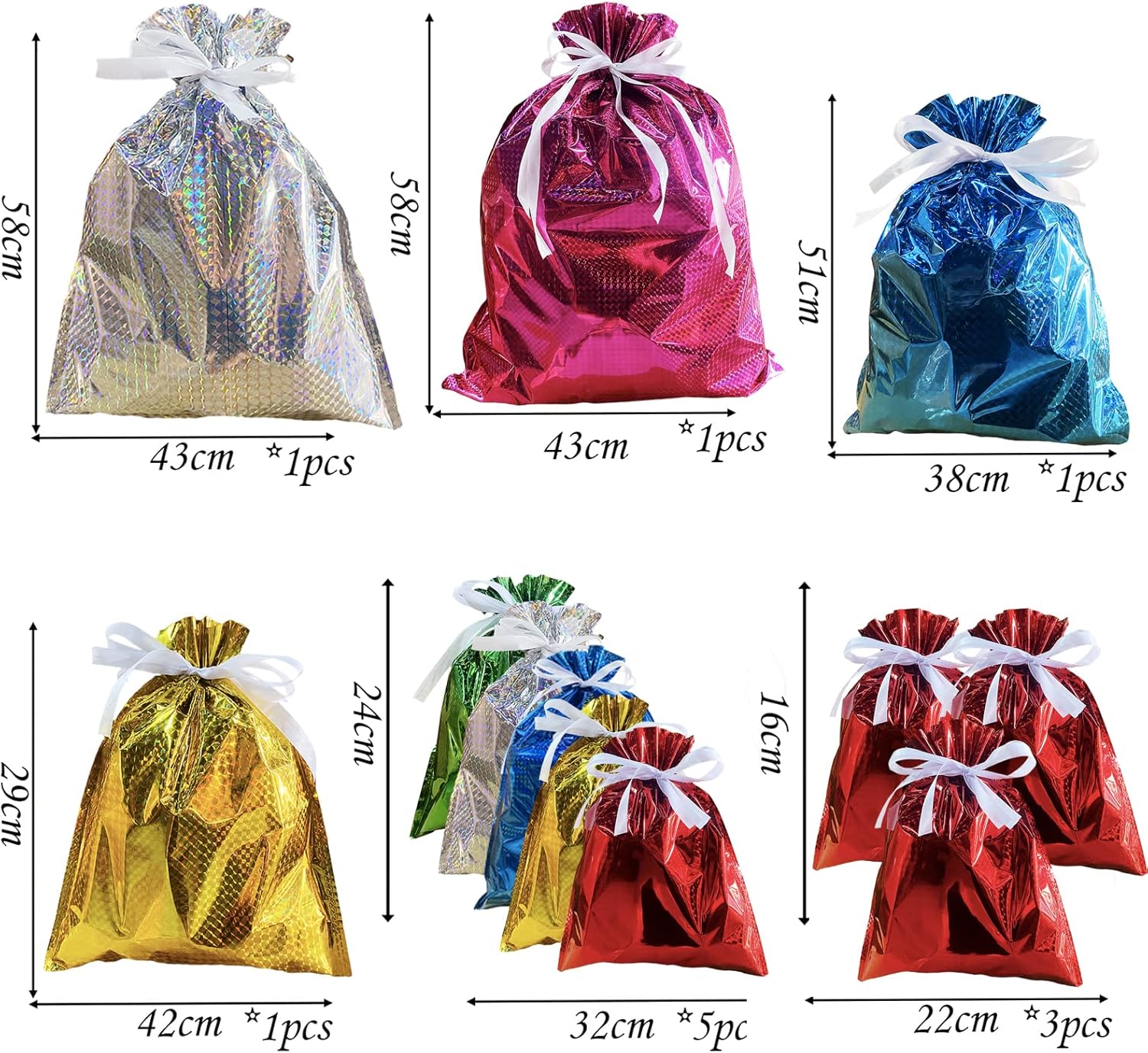 Gift Drawstring Gift Bags Multipack,12 Pack Large Reusable Solid Color Bag Birthday Foil Shinning Gift Bags,Jumbo GiftBag Wedding Gift Wrapping Bag for Wrapping Presents Birthday Party - Image 3