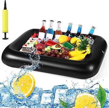 FillTouch Rectangular Inflatable Serving Bar Floating Drink Holder for Pool Inflatable Cup Holders Hot Tub Accessories, Adults Swimming Fun Drink Floats for Swimming Pool PartyBlack
