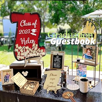 Graduation Guest Book Alternative Wooden Drop Box Frame Diploma Scroll 2026 | Personalized Class of 2026 signature board, commencement party decor keepsake; guests sign wooden hearts to drop in frame
