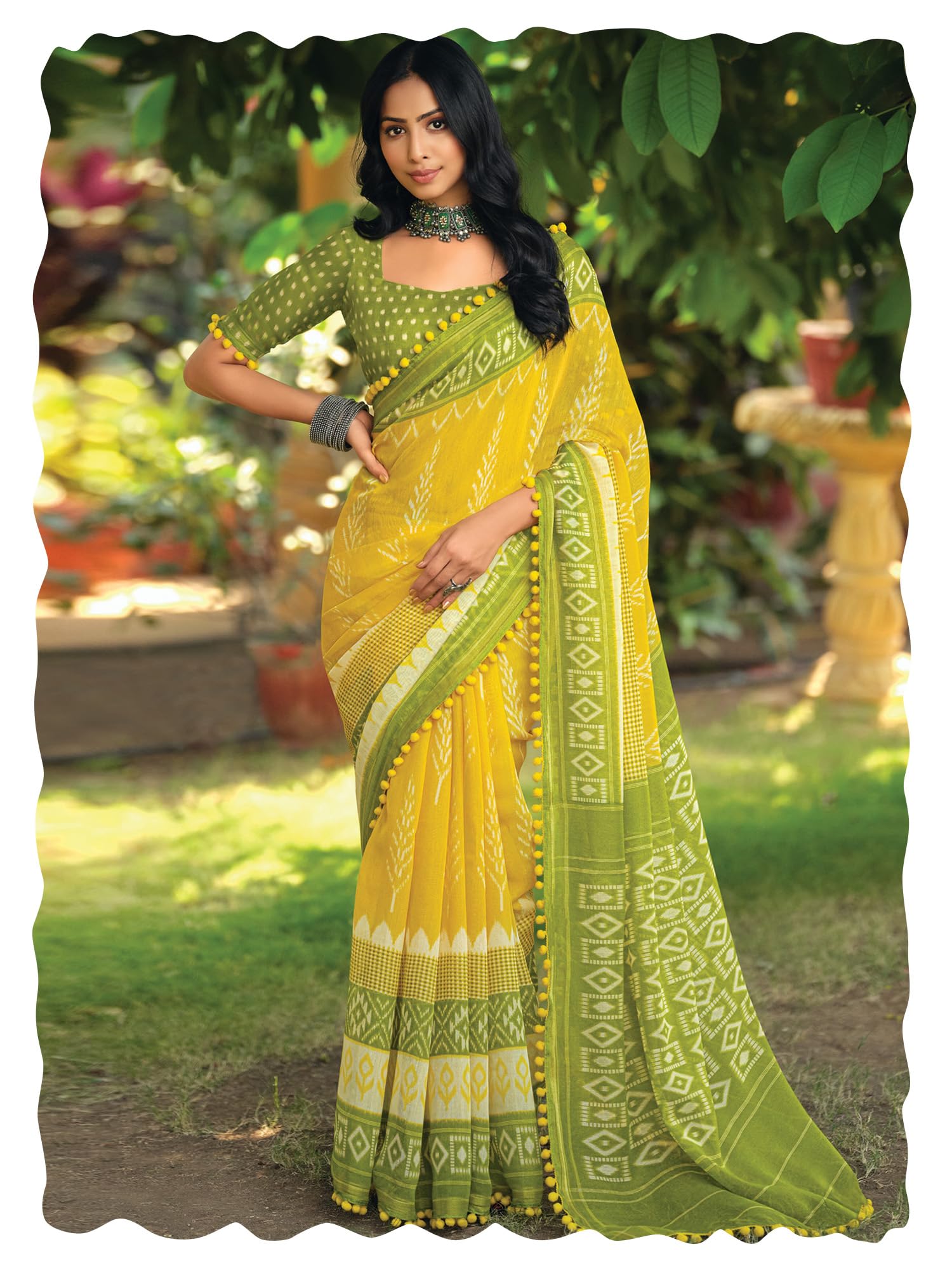 saree mall Women's Blue Cotton Bandhani Printed Saree With Unstitched Blouse-picture-20