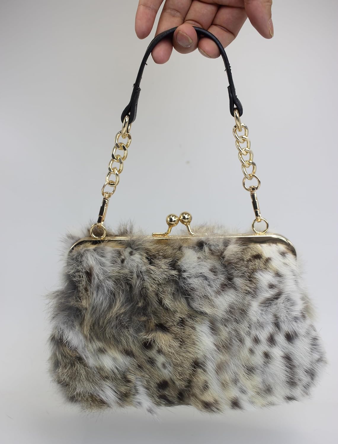 Fosrion Genuine Rabbit Fur Kisslock Handbag – Small Size, Multiple Patterns & Colors - Image 2