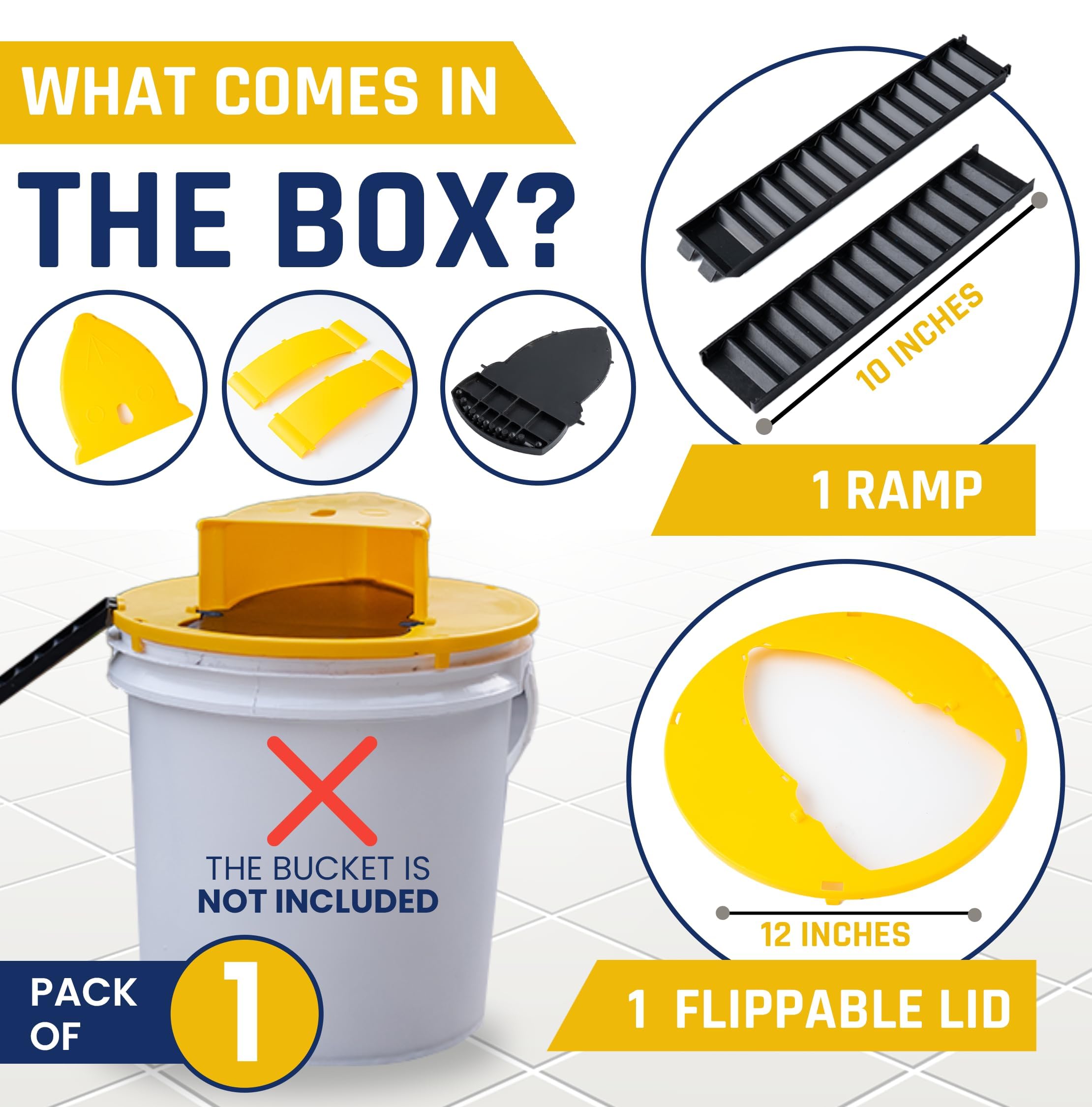 Trappole per Topi Vivi con Coperchio Giallo, Compatibile con Secchio da 5 Gallon, Pieghevole con Inclinazione e Reset Automatico
