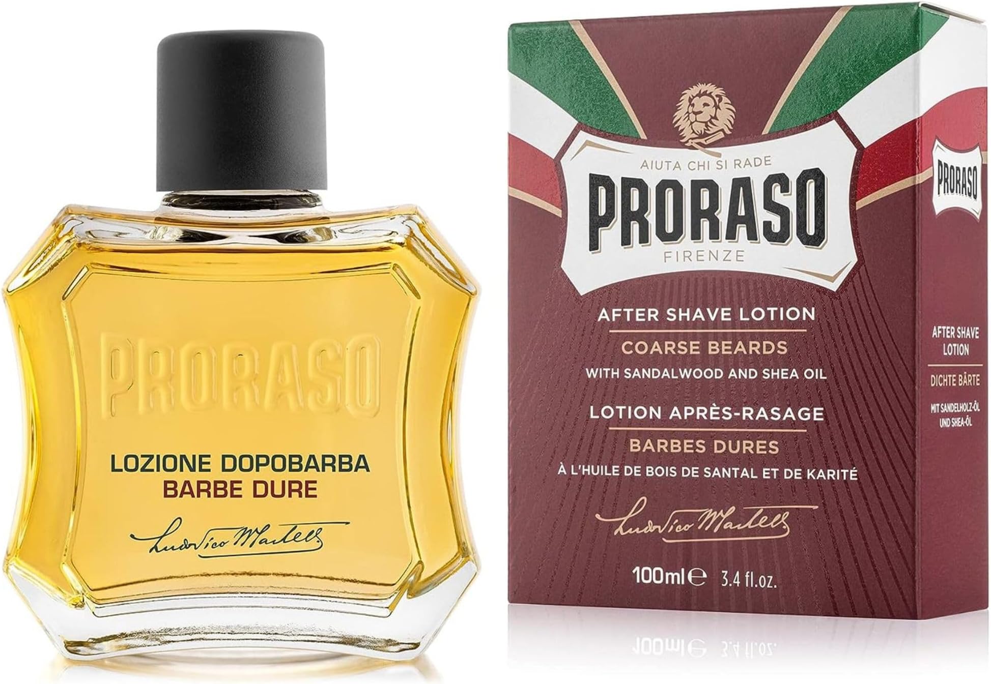 Proraso Aftershave Lotion Nourishing, 100ml, Men's Aftershave with Sandalwood and Shea Oil Moisturises & Restores Skin Comfort, Made In Italy