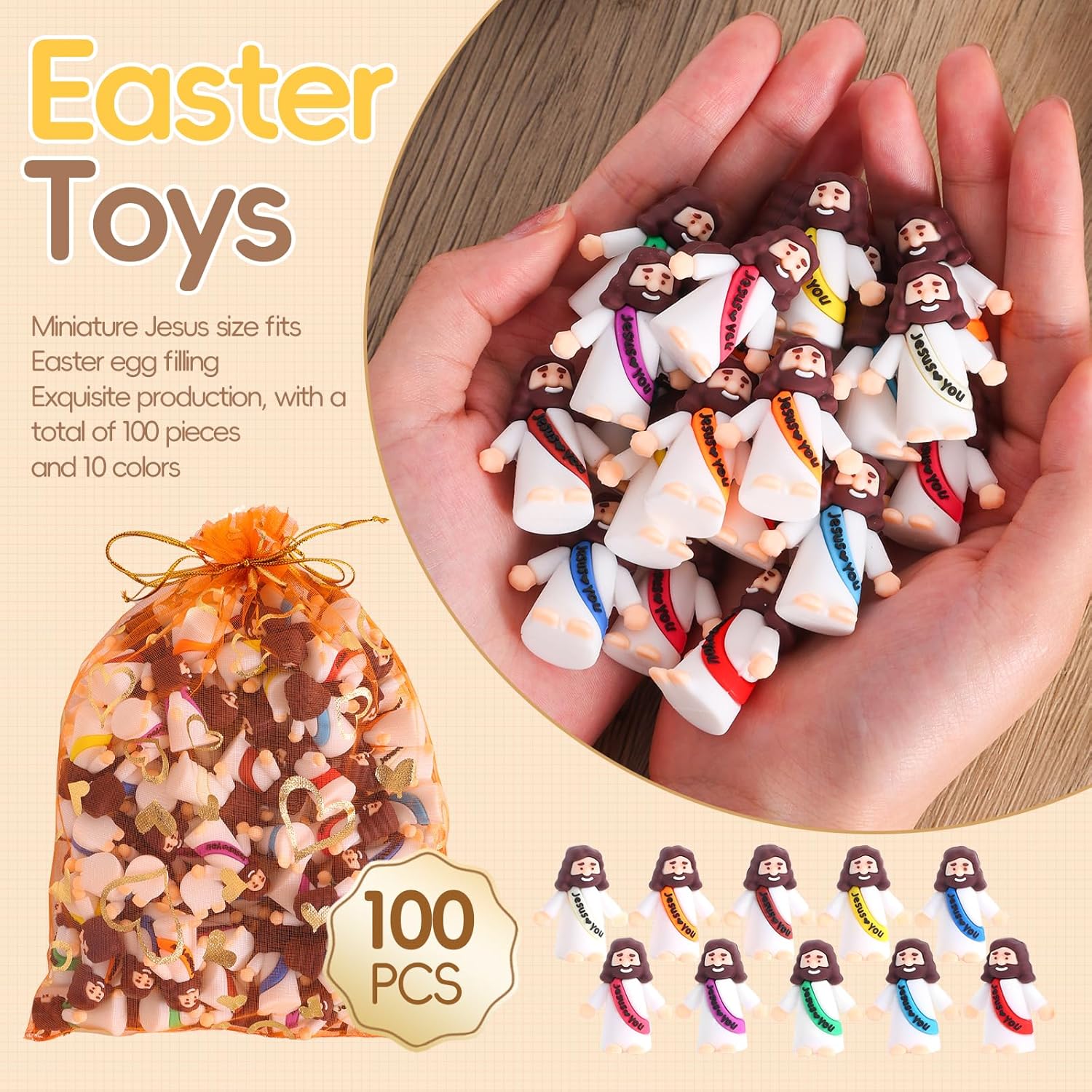 100Pack Mini Jesus Figures Tiny Jesus Loves You Christ Toys Little Christ Figures to Hide and Seek Sunday School Religious Party Favors Gift for Easter Egg Stuffers Gift Mini Jesus Figurines in Bulk - Image 2