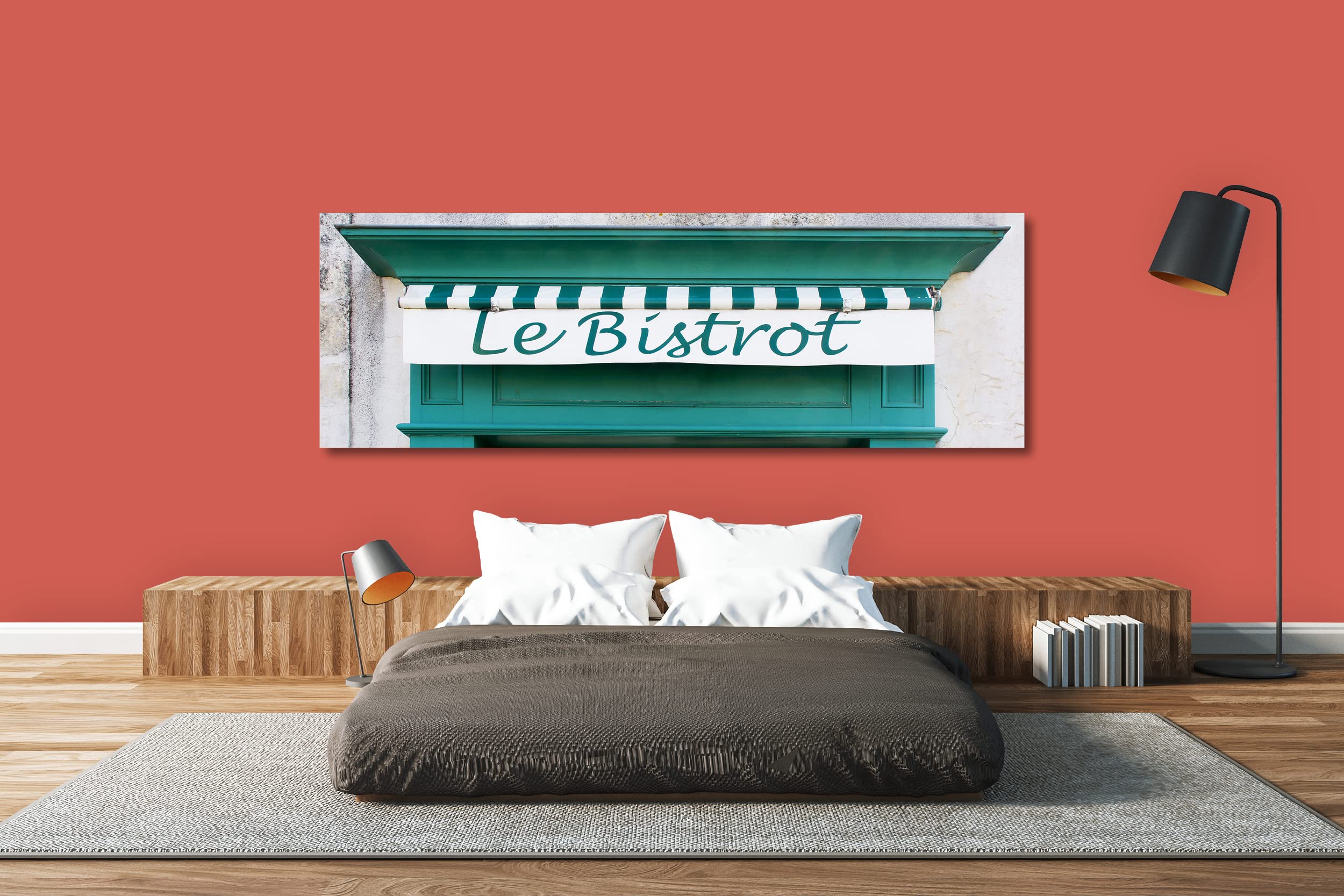 Glücksvilla - Bistrot grün (Leinwand-Bild 2 cm, 90 x 30 cm) | div. Maße - aus DE - Kunstdruck XXL Deko Wandbild quer - Bistro Restaurant Bar Frankreich Paris