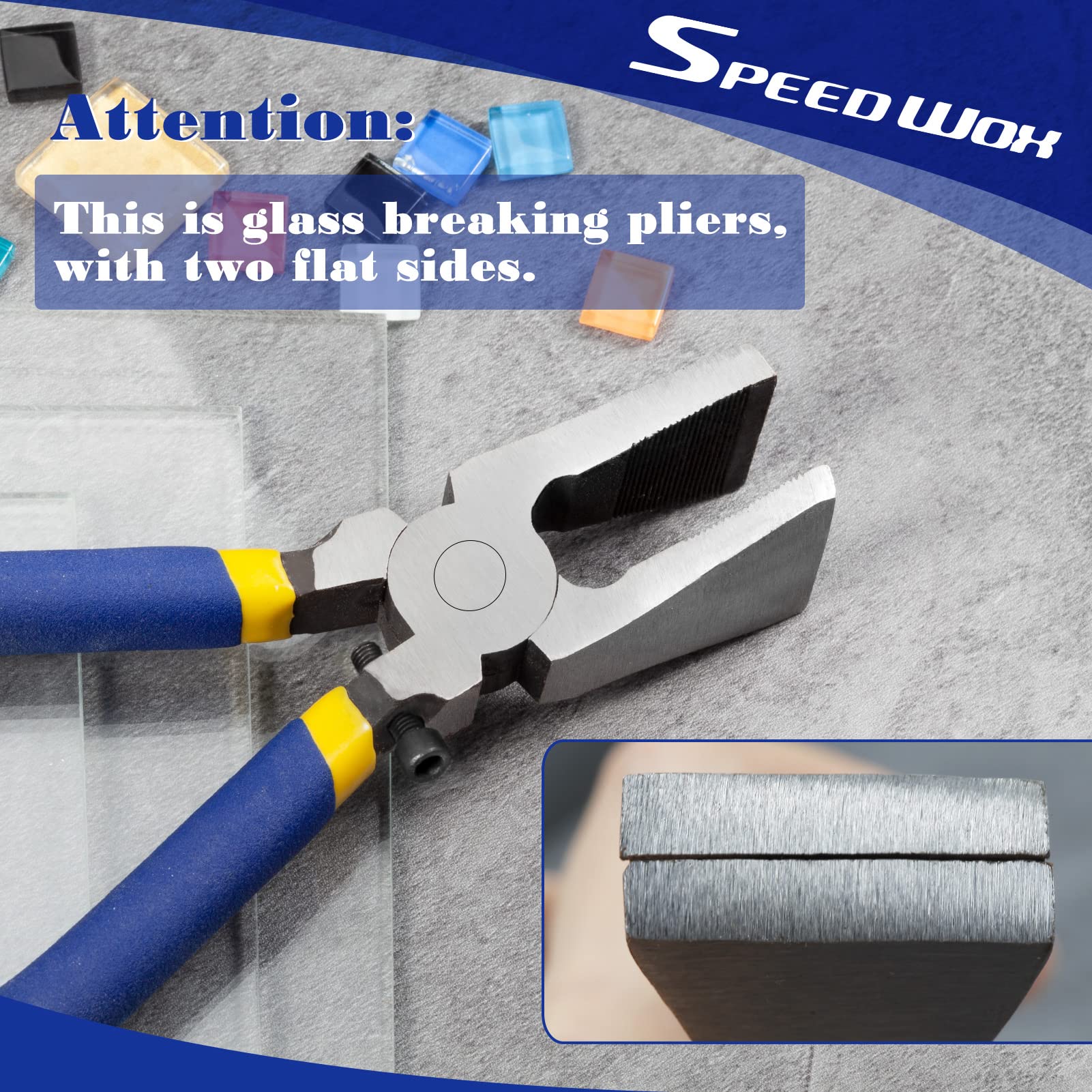 SPEEDWOX Alicates de vidrio para romper mandíbulas planas dentadas con tornillo ajustable de 8 pulgadas, alicates de vidrio resistentes para trabajo de vidrieras, herramienta de rotura