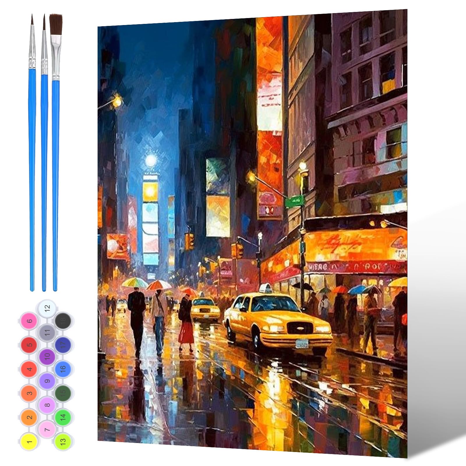 NAIMOER Painting by Numbers Night Street for Adults Beginners, DIY Acrylic Car Paint by Numbers on Canvas Art for Adults Gifts, Home Wall Decor 30x40cm