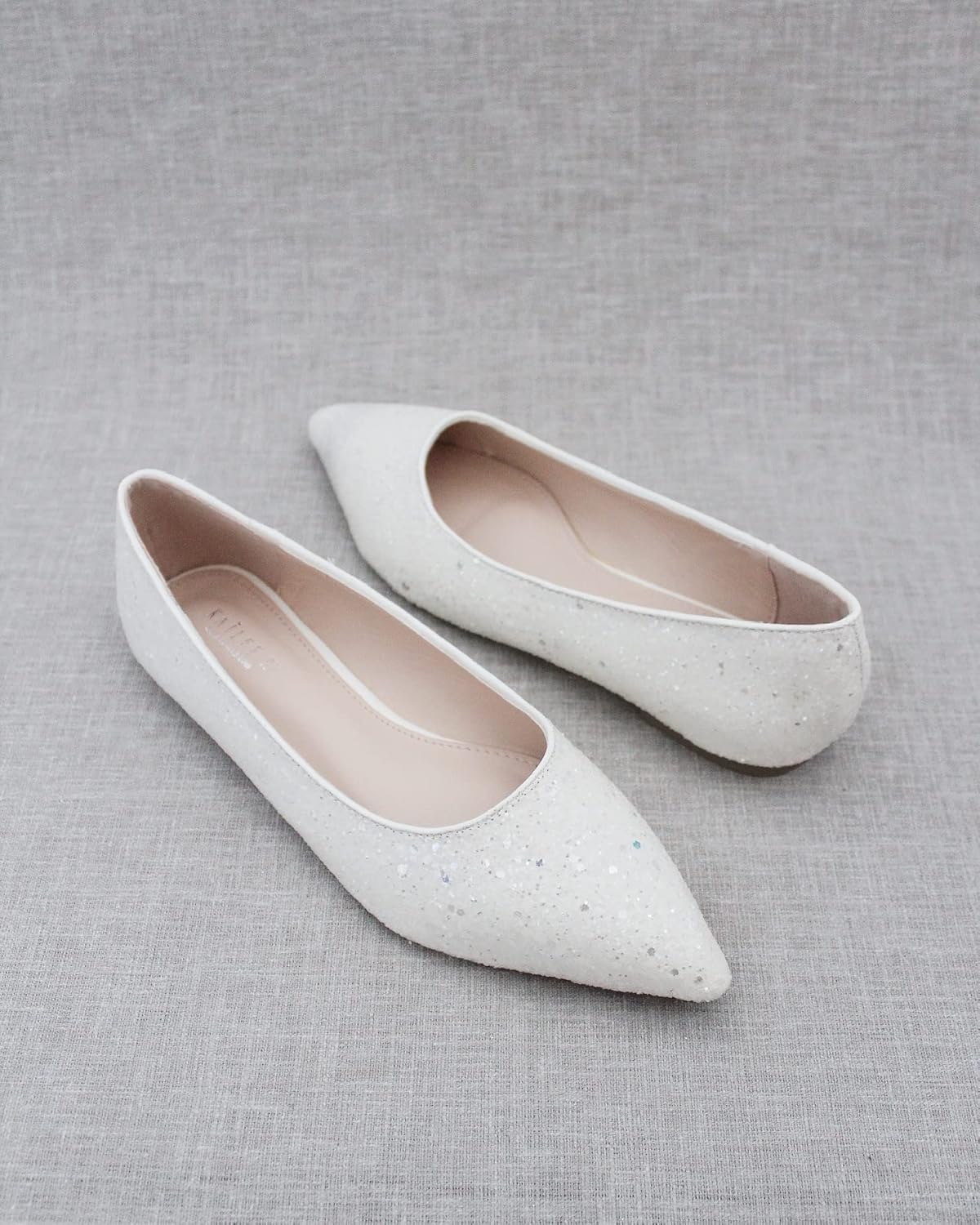 KAILEE P Pointy Toe Glitter Flats, Bridal Shoes, Women Flats, Bridesmaids Shoes