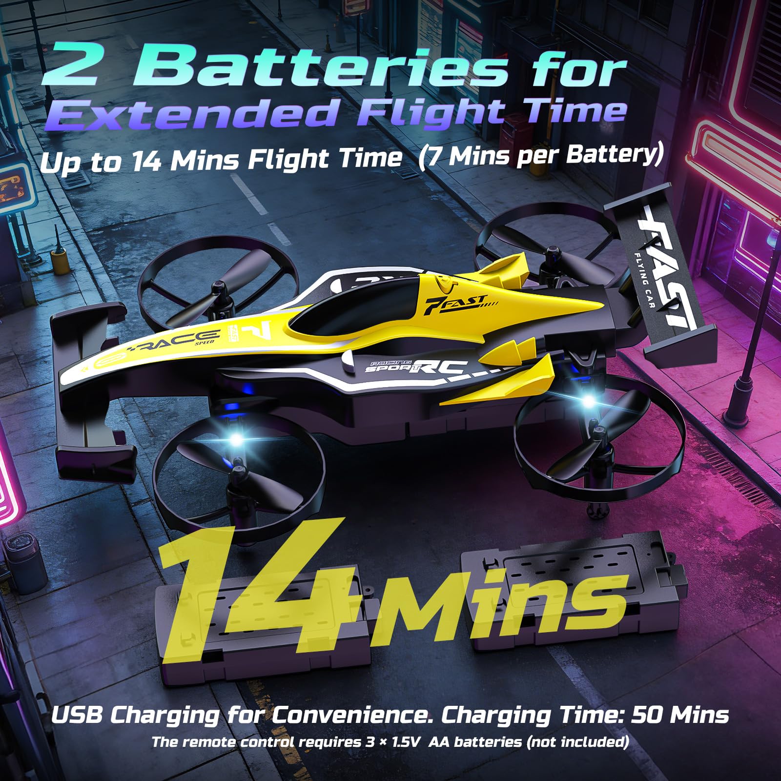 DEERC HT35 Mini Drone RC 2 in 1 per Bambini, Veicolo Acrobatico Terra-Aria | Drift a Terra, Flip a 360°, Mantenimento dell’Altitudine, 3 Velocità, Luci LED, 2 Batterie, Giocattolo RC Regalo per Bambini