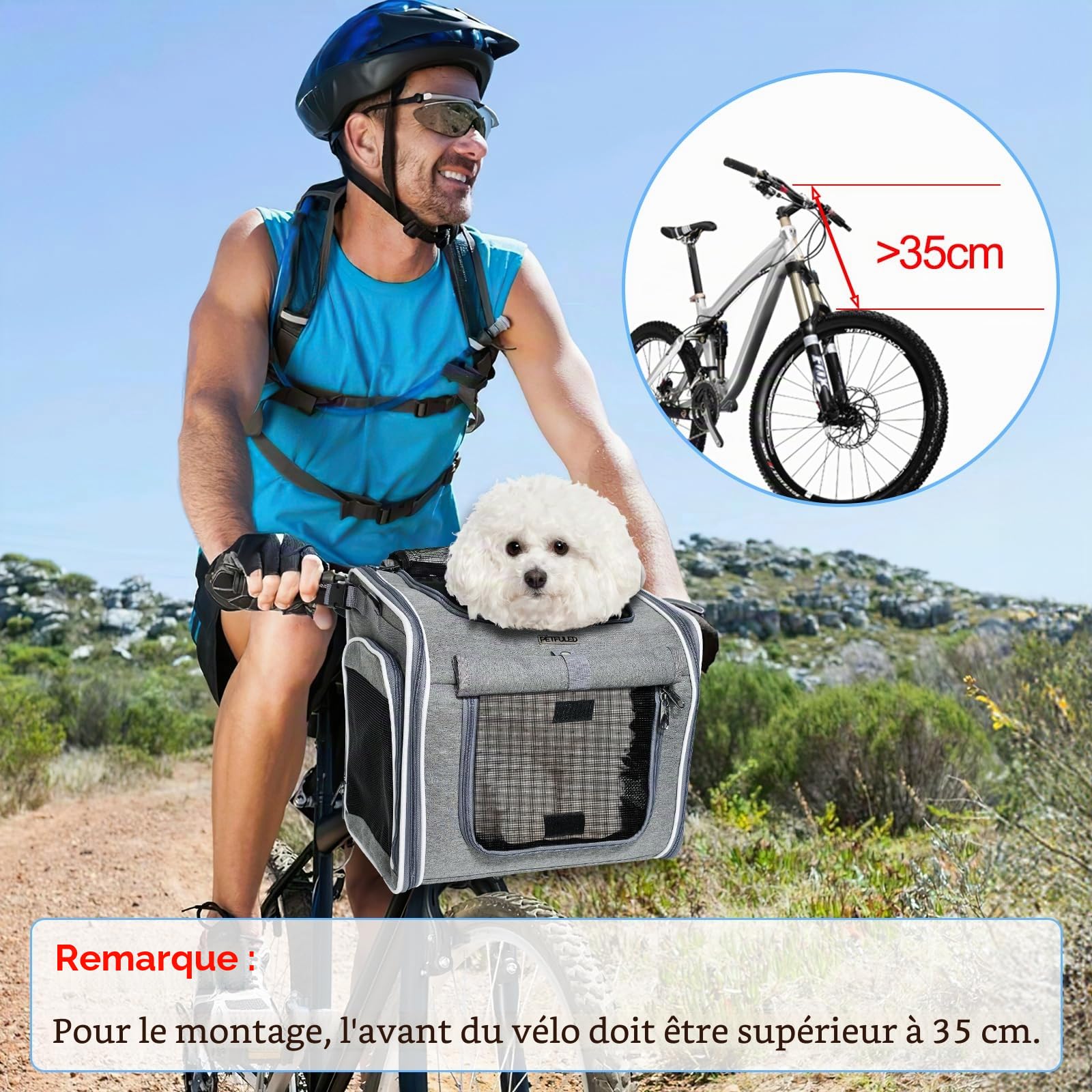 Panier de vélo avant pour chien 4 en 1 - Extensible - Panier de vélo pour chien jusqu'à 7 kg - Avec coussin, sac à dos de transport pour animaux de compagnie avec 4 portes ouvertes et 4 fenêtres en