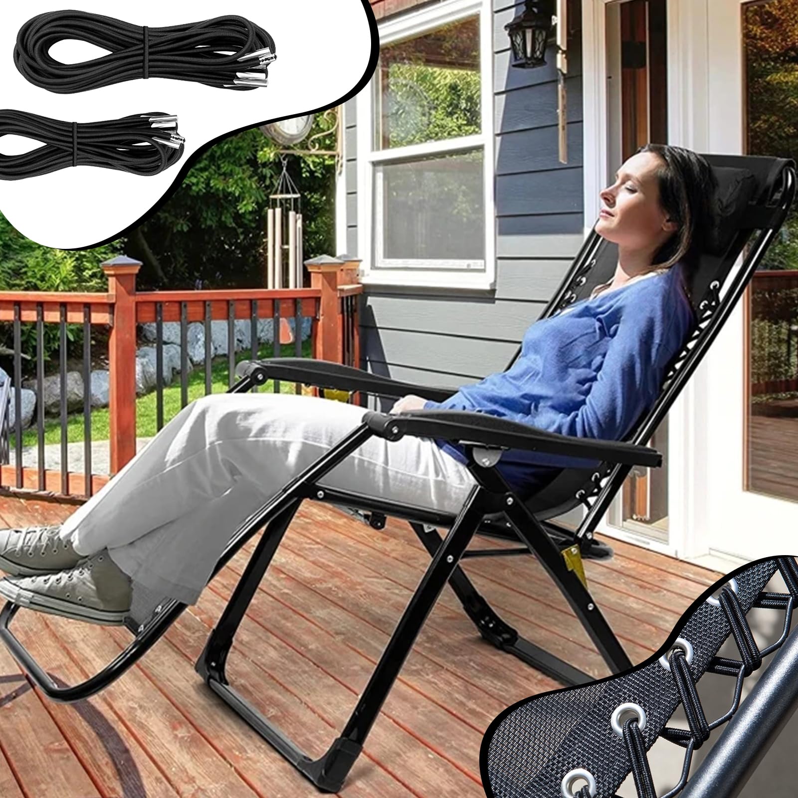 Jortmrd 4 Pièces Remplacement Corde Élastique Universelle Lacets Elastiques Pour Fauteuil Relax, Chaise Zéro Gravité, Lafuma Fauteuil Relax, Chaise Longue (2x2.2m 2x1.3m) (Gris