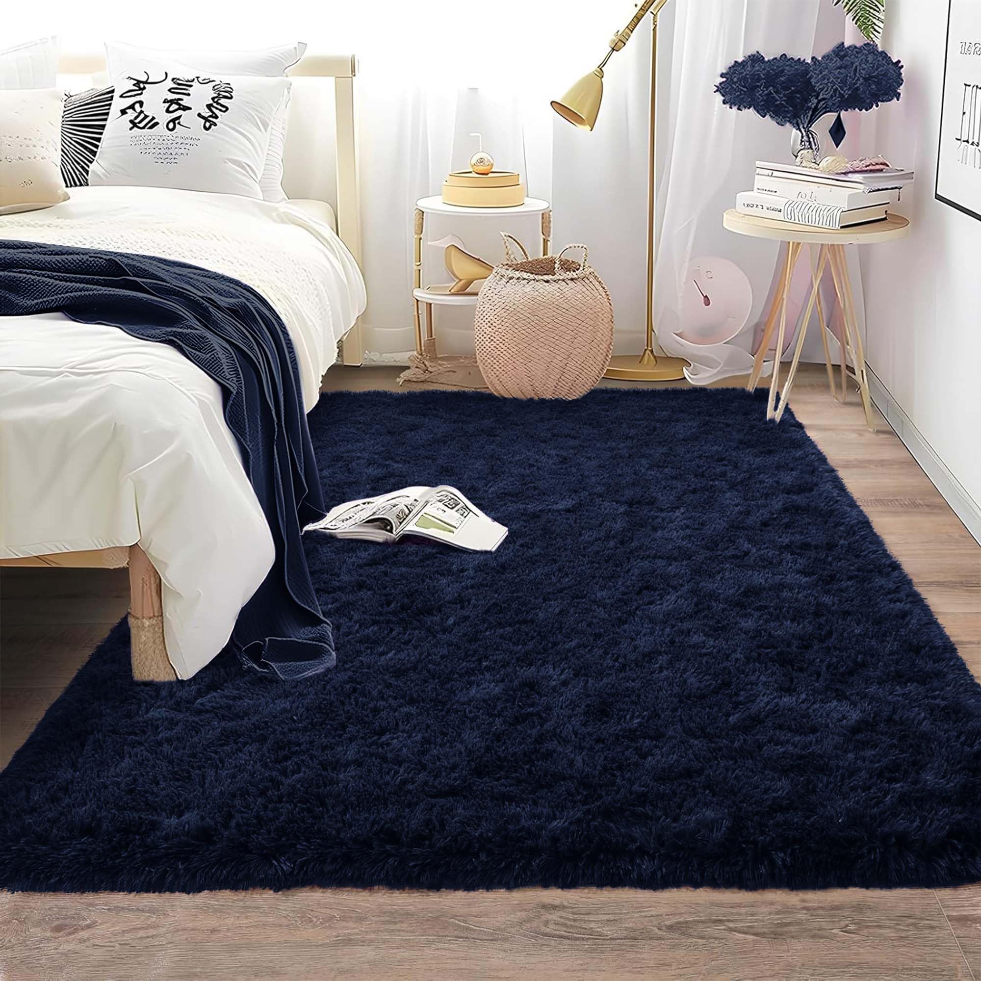 MOONLIGHT20015 Shaggy Area Rugs for Living Room Bedroom 3x5 Feet Navy, Fluffy Soft Throw Rug for Entryway Indoor Floor Carpet, Fuzzy Shag Rug for