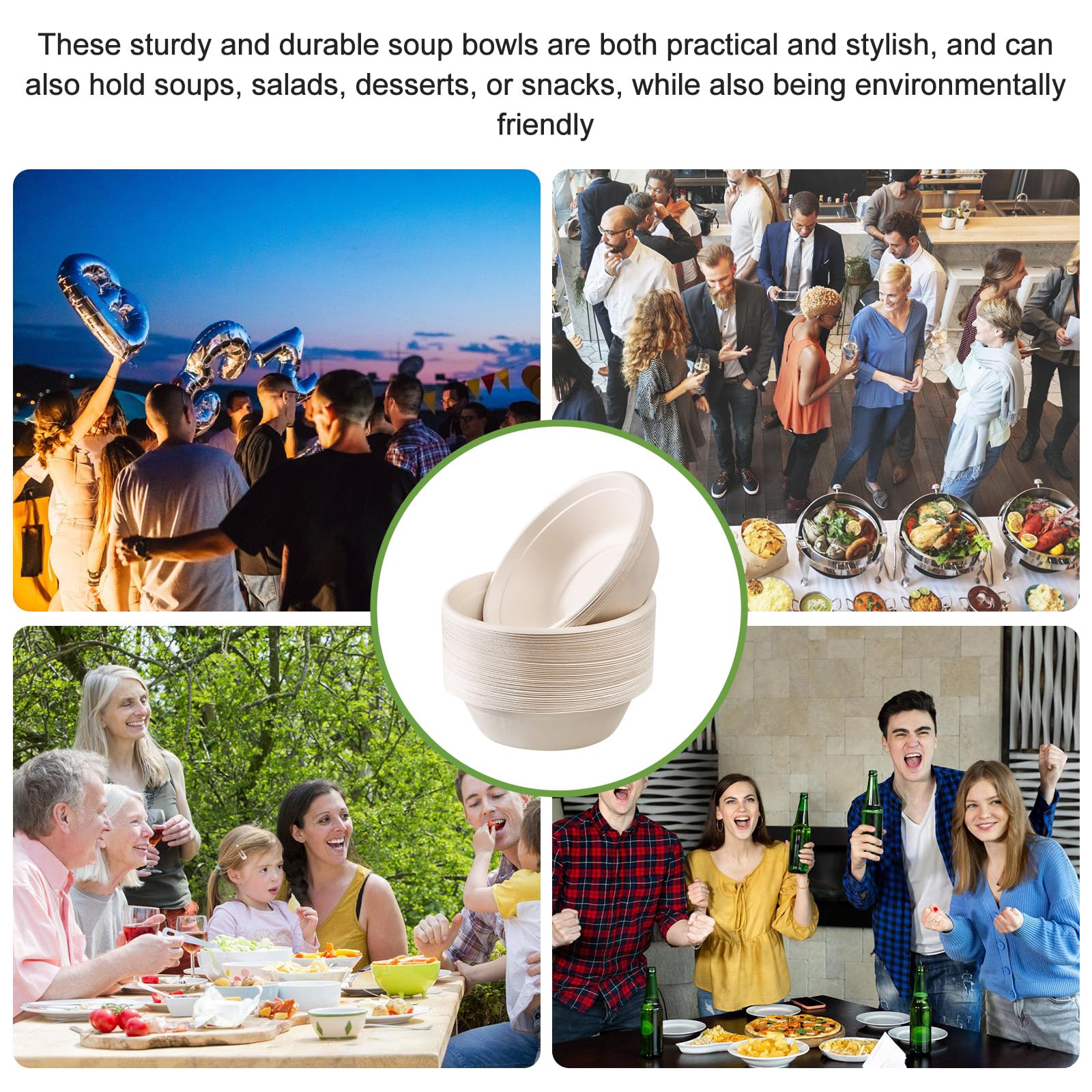 100 cuencos desechables para sopa, 500 ml, cuencos de cartón para sopas, platos soperos desechables, biodegradables