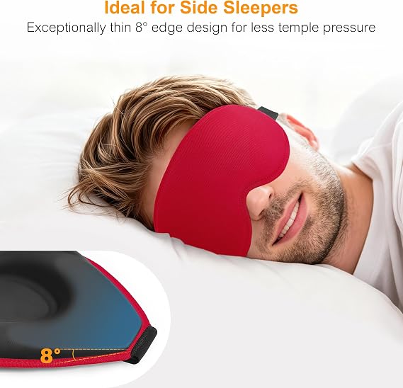 Gritin 3D Sleep Masks for Men & Women, 100% Blackout Eye Mask with Deep Contoured Eye Cups for Side Sleepers, Adjustable Elastic Strap, Soft Breathable Fabric & Earplugs for Sleeping, Traveling-Red