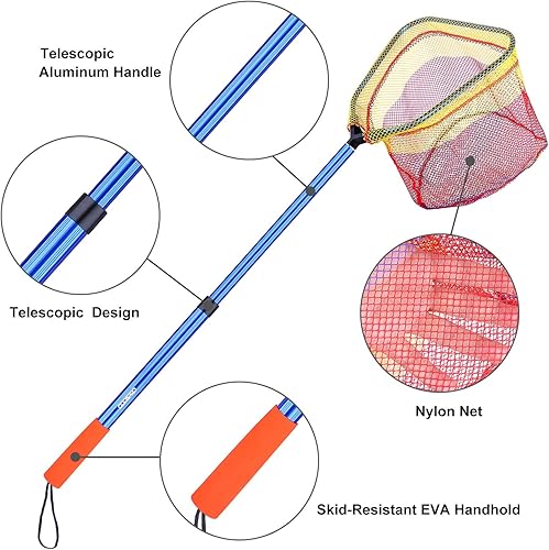 Miniatura 3 de Red de pesca para niños, red telescópica, red de pececillos, red de mariposas, profundidad neta de 11.4 pulgadas, mango que se extiende hasta 30